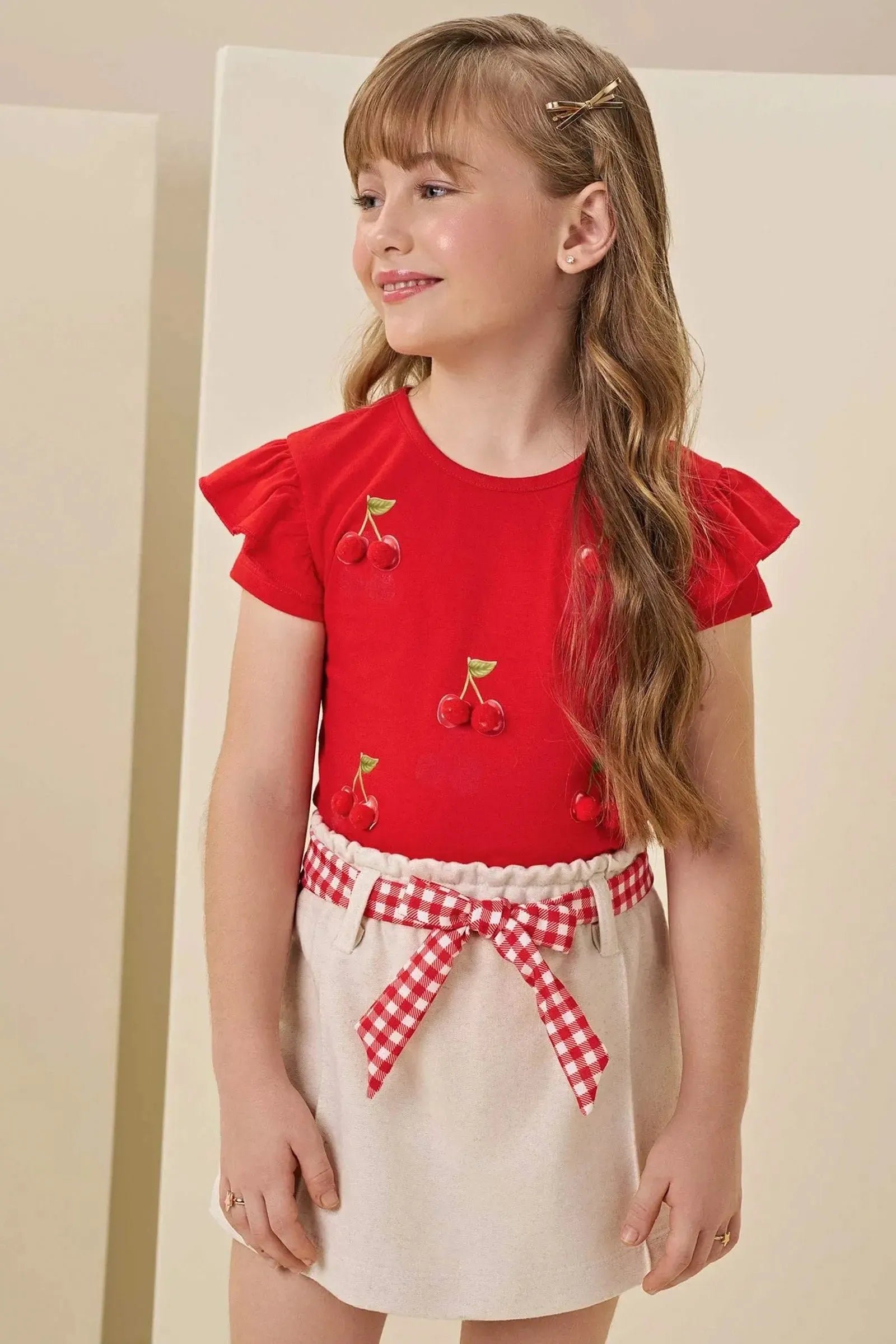 Conjunto de Blusa em Cotton e Short Saia em Moletom sem Pelúcia 84347 Infanti Infantil Menina