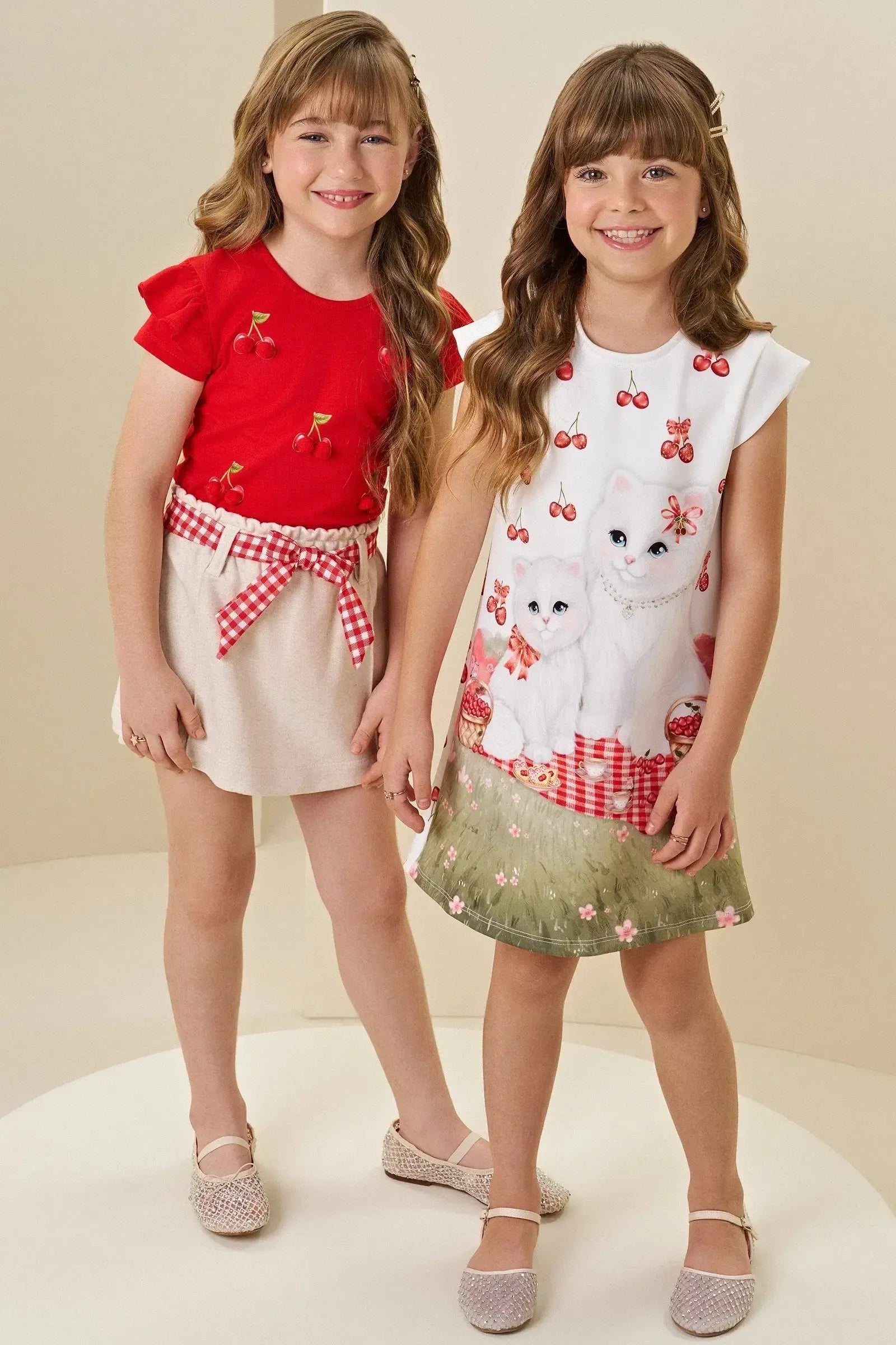 Conjunto de Blusa em Cotton e Short Saia em Moletom sem Pelúcia 84347 Infanti Infantil Menina