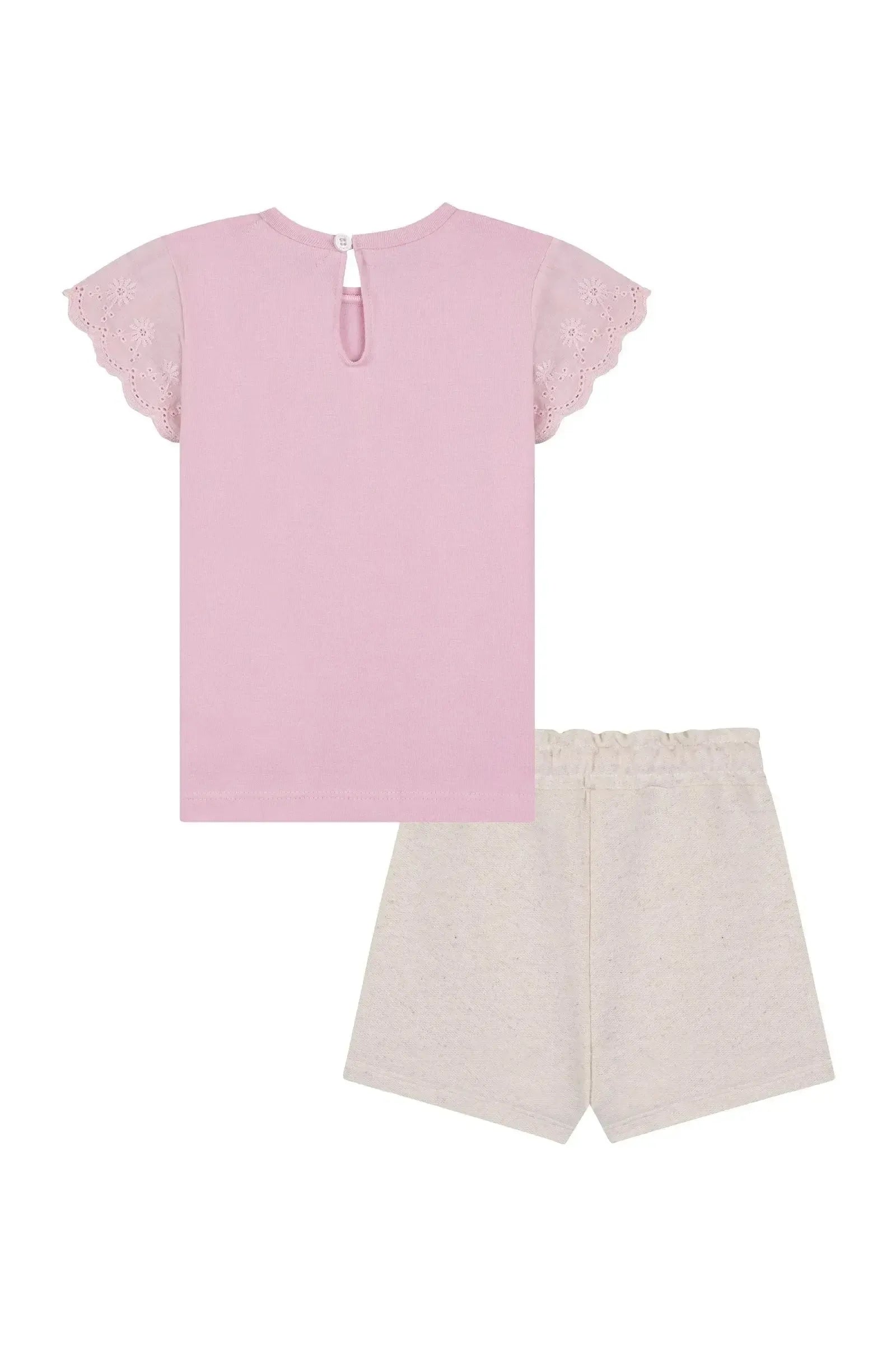 Conjunto de Blusa em Cotton e Short Saia em Moletom sem Pelúcia 87870 Kukiê Bebê Menina