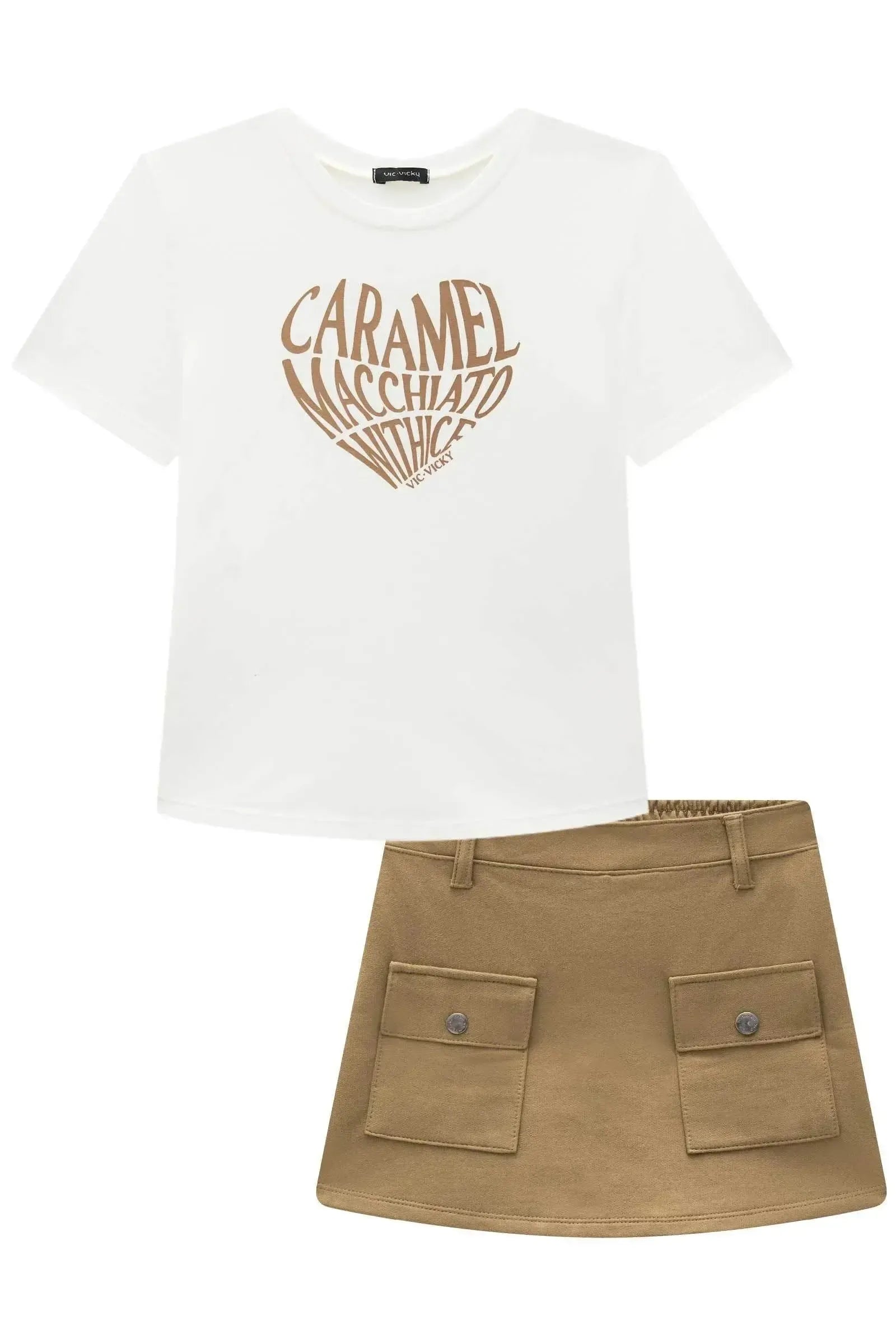 Conjunto de Blusa em Cotton e Short Saia em Moletom sem Pelúcia 93480 Vic&Vicky Teen Menina