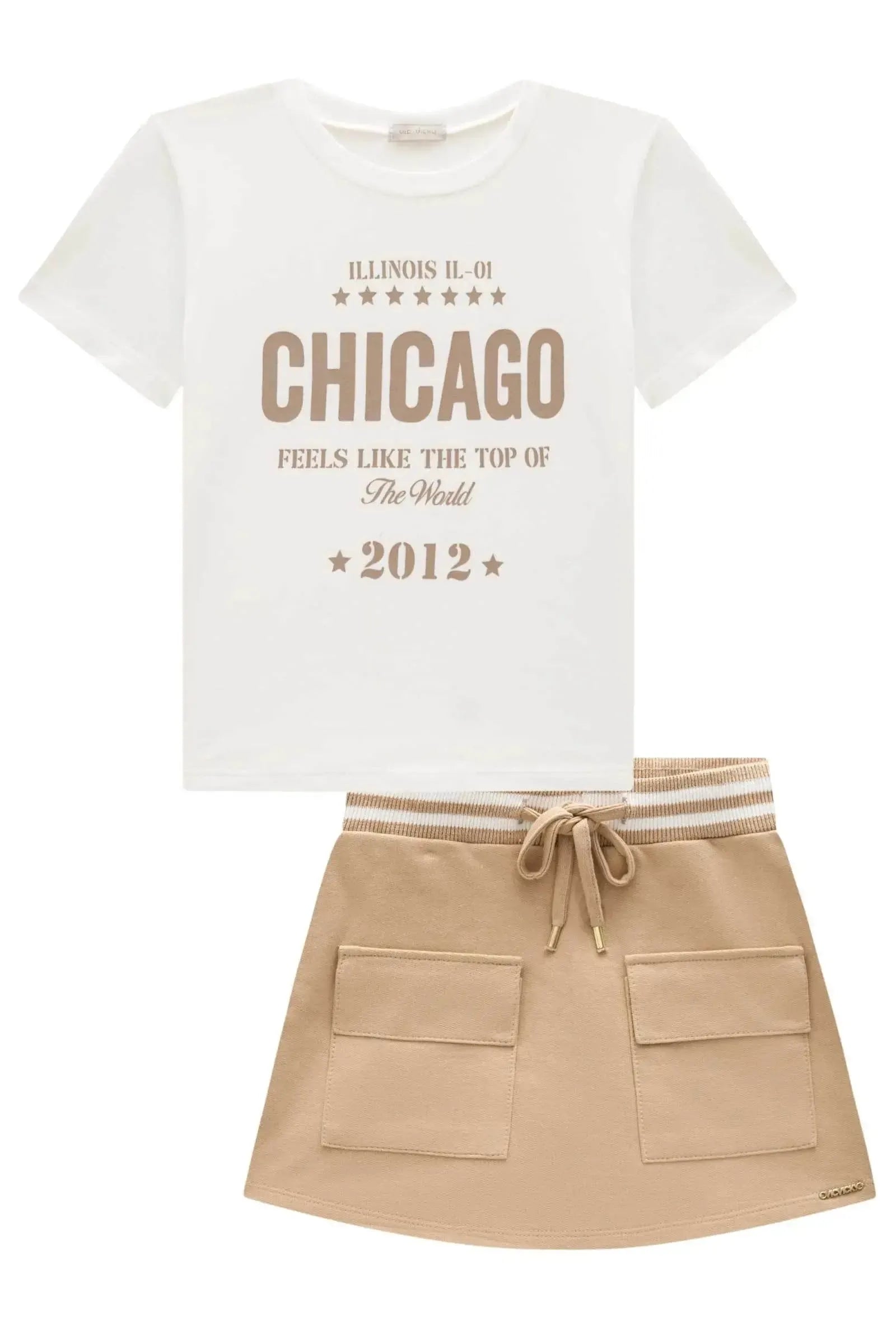Conjunto de Blusa em Cotton e Short Saia em Moletom sem Pelucia 95956 Vic&Vicky Teen Menina
