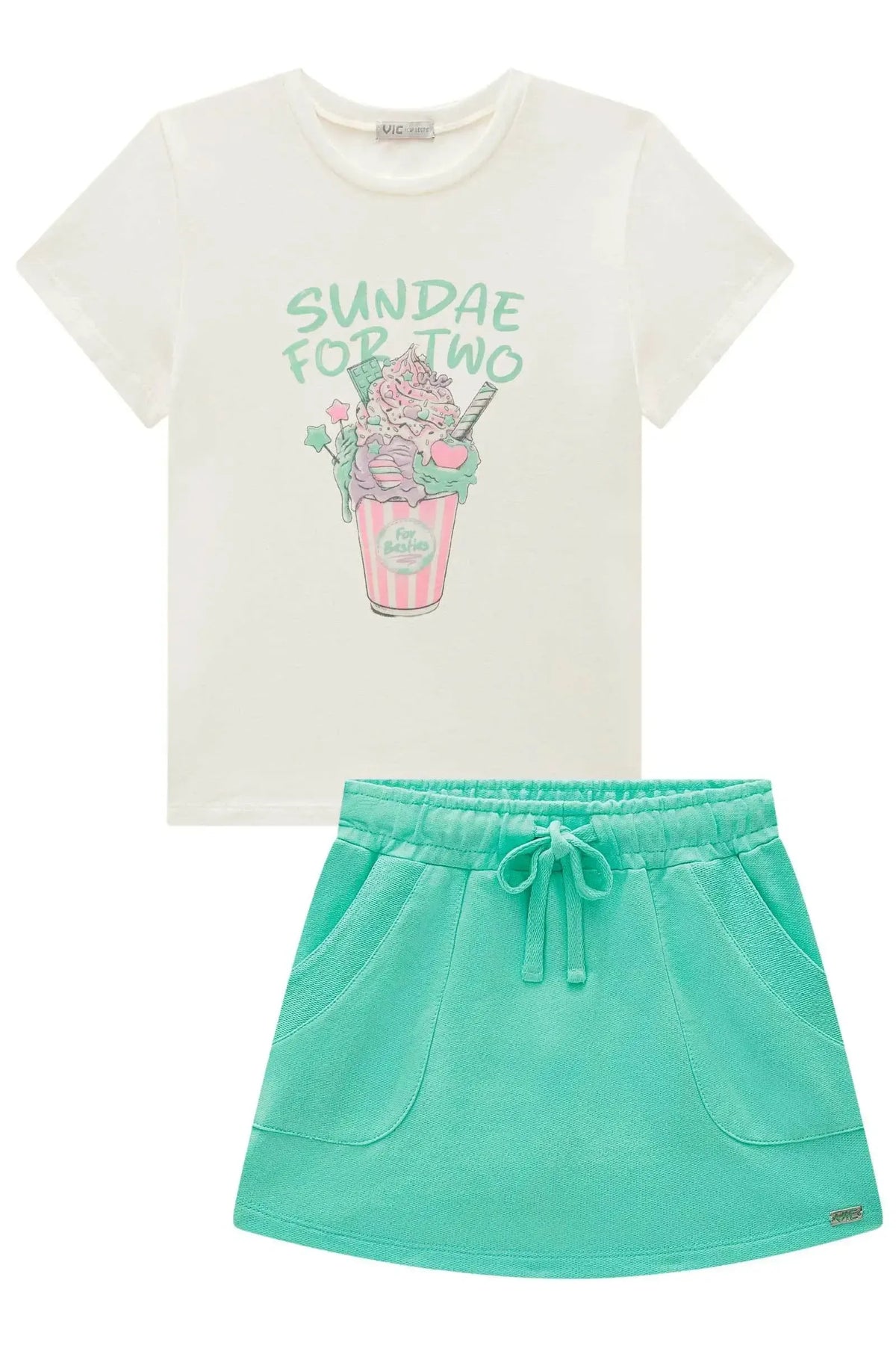 Conjunto de Blusa em Cotton e Short Saia em Moletom sem Pelúcia 98260 Vic Teen Menina