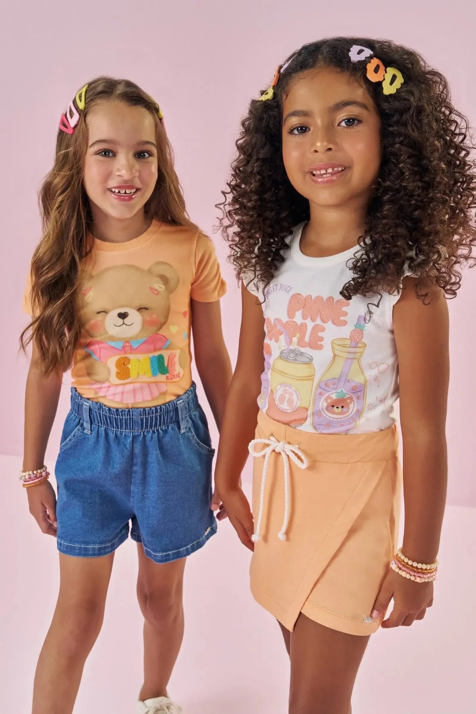 Conjunto de Blusa em Cotton e Short Saia em Molevisco 88344 Kukiê Infantil Menina