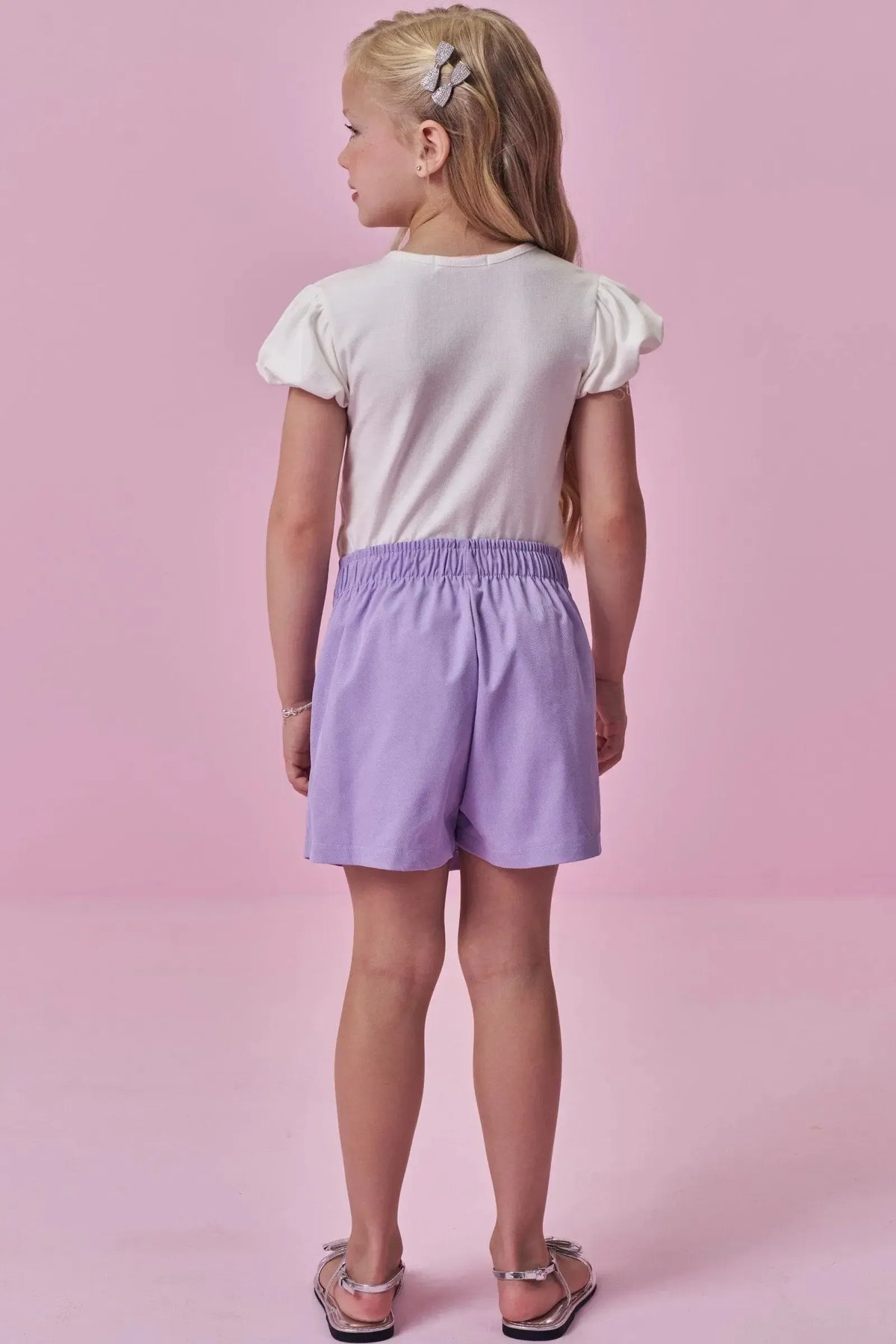 Conjunto de Blusa em Cotton e Short Saia em Sarja Cargo Tecno 99671 Kukiê Infantil Menina