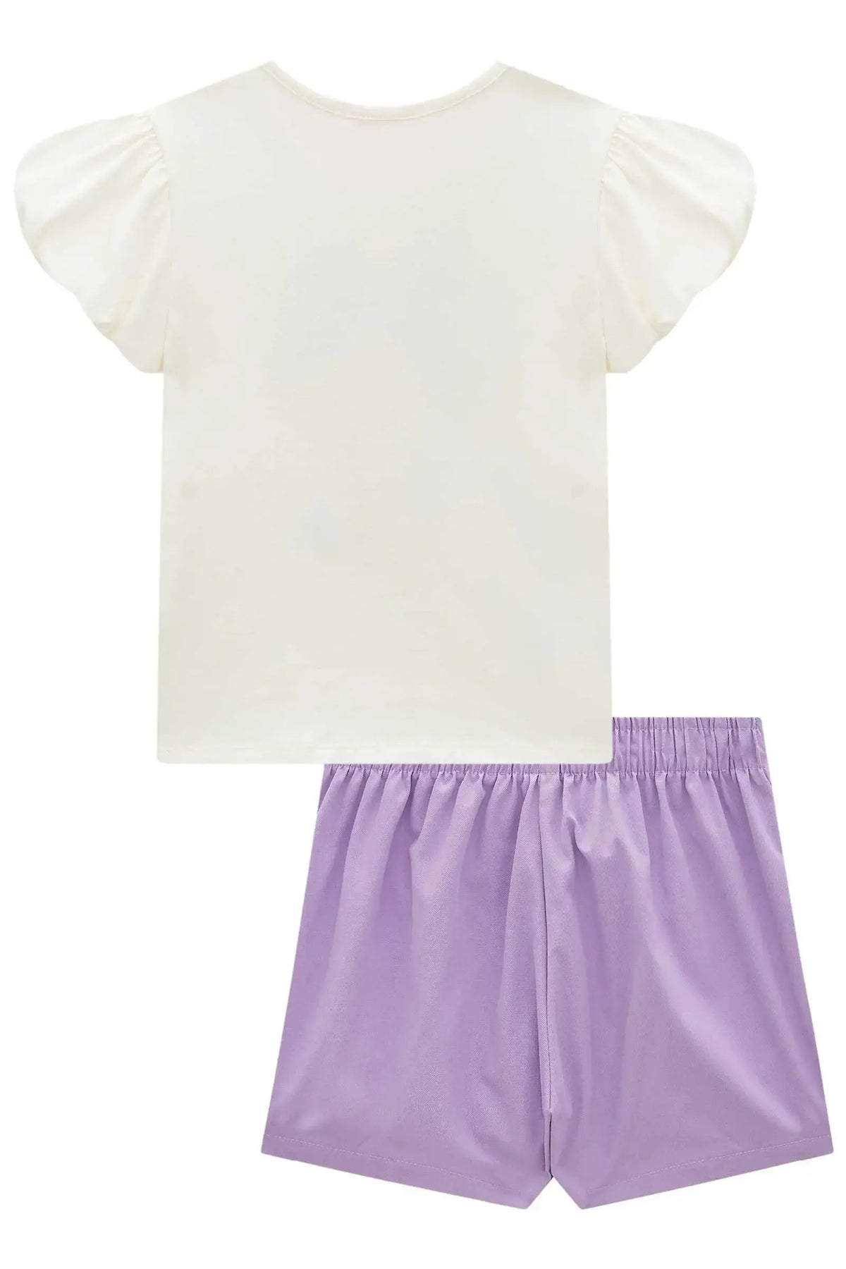 Conjunto de Blusa em Cotton e Short Saia em Sarja Cargo Tecno 99671 Kukiê Infantil Menina