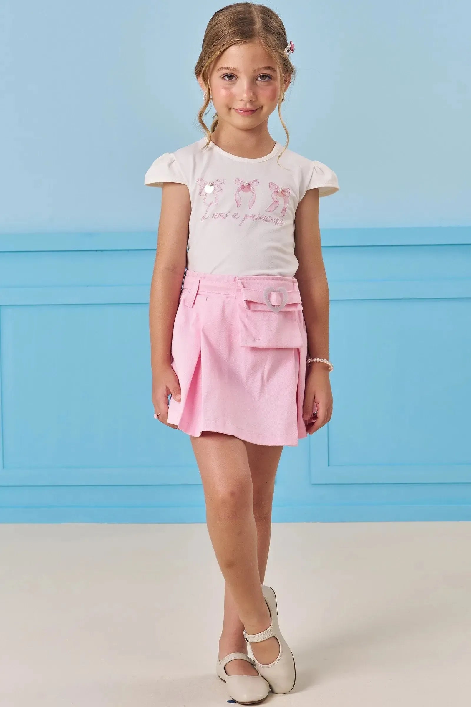 Conjunto de Blusa em Cotton e Short Saia em Sarja com Elastano 85280 Infanti Infantil Menina