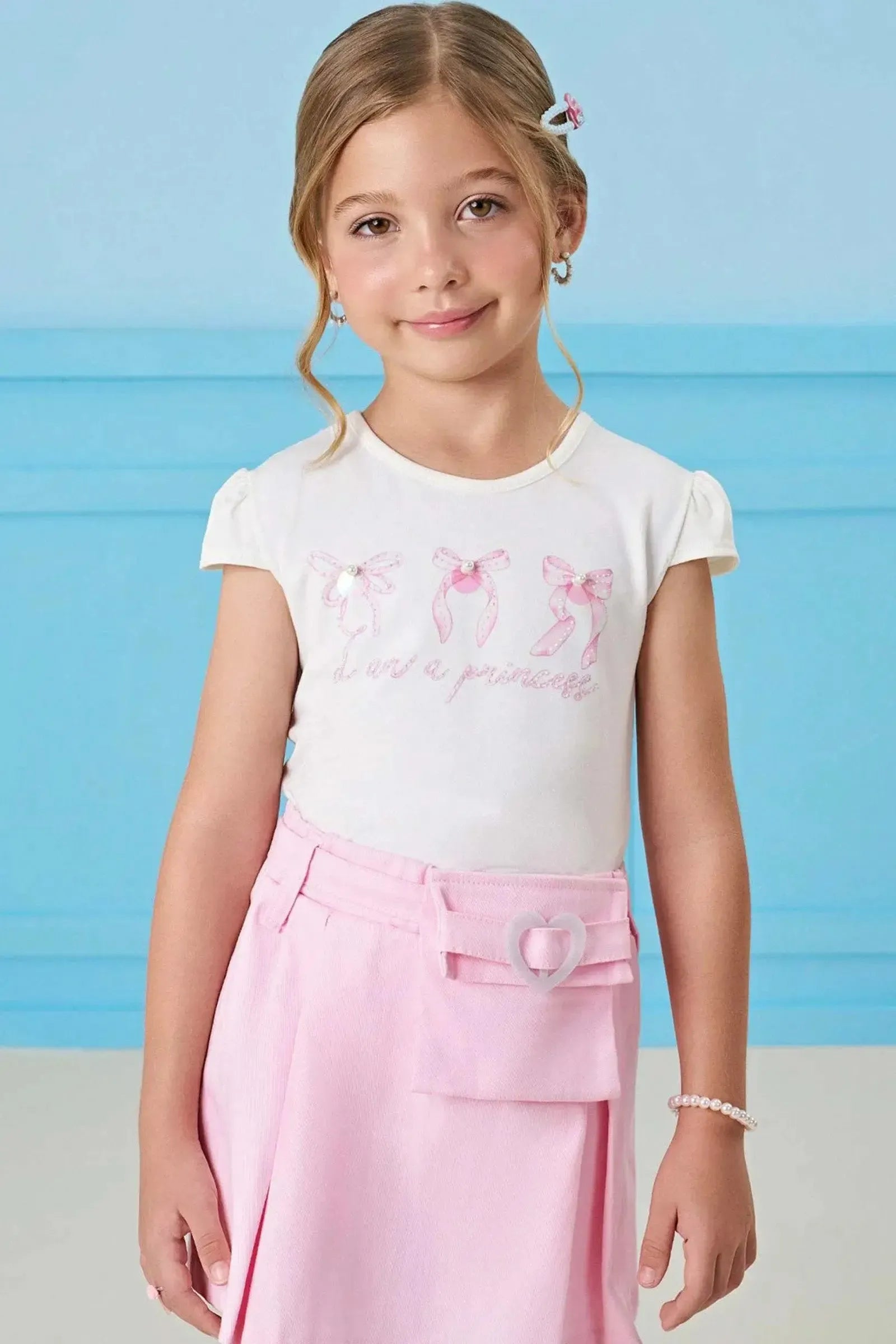 Conjunto de Blusa em Cotton e Short Saia em Sarja com Elastano 85280 Infanti Infantil Menina