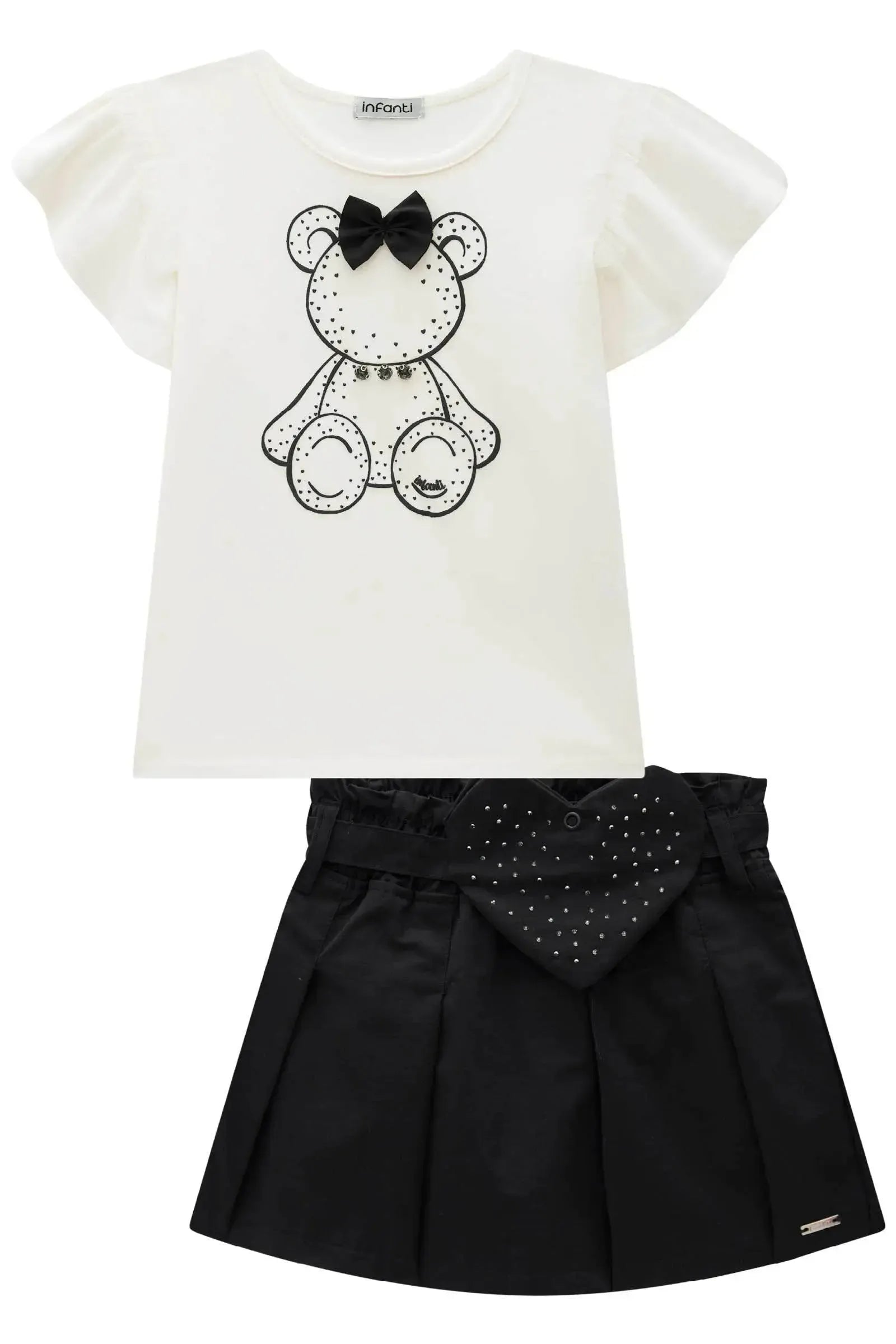 Conjunto de Blusa em Cotton e Short Saia em Tecido Amore 88129 Infanti Infantil Menina