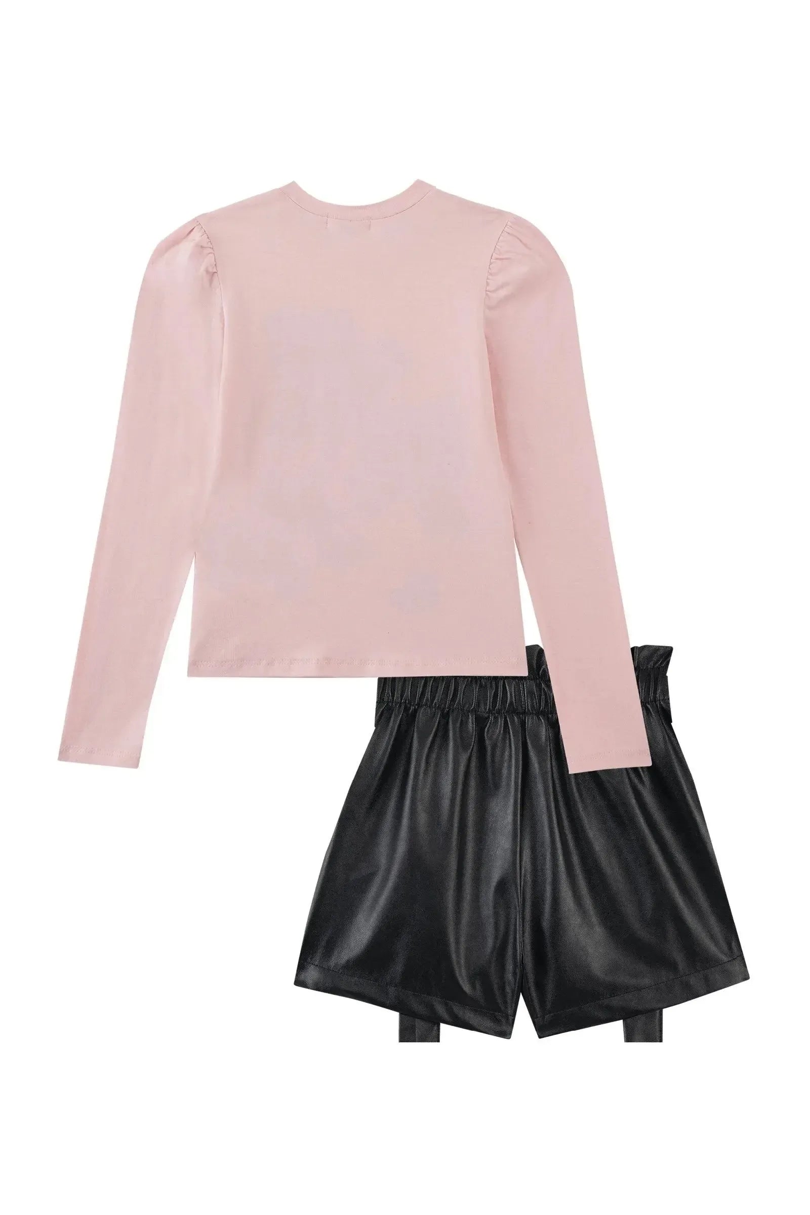 Conjunto de Blusa em Cotton e Shorts em Couro Eco 93777 Kukiê Infantil Menina