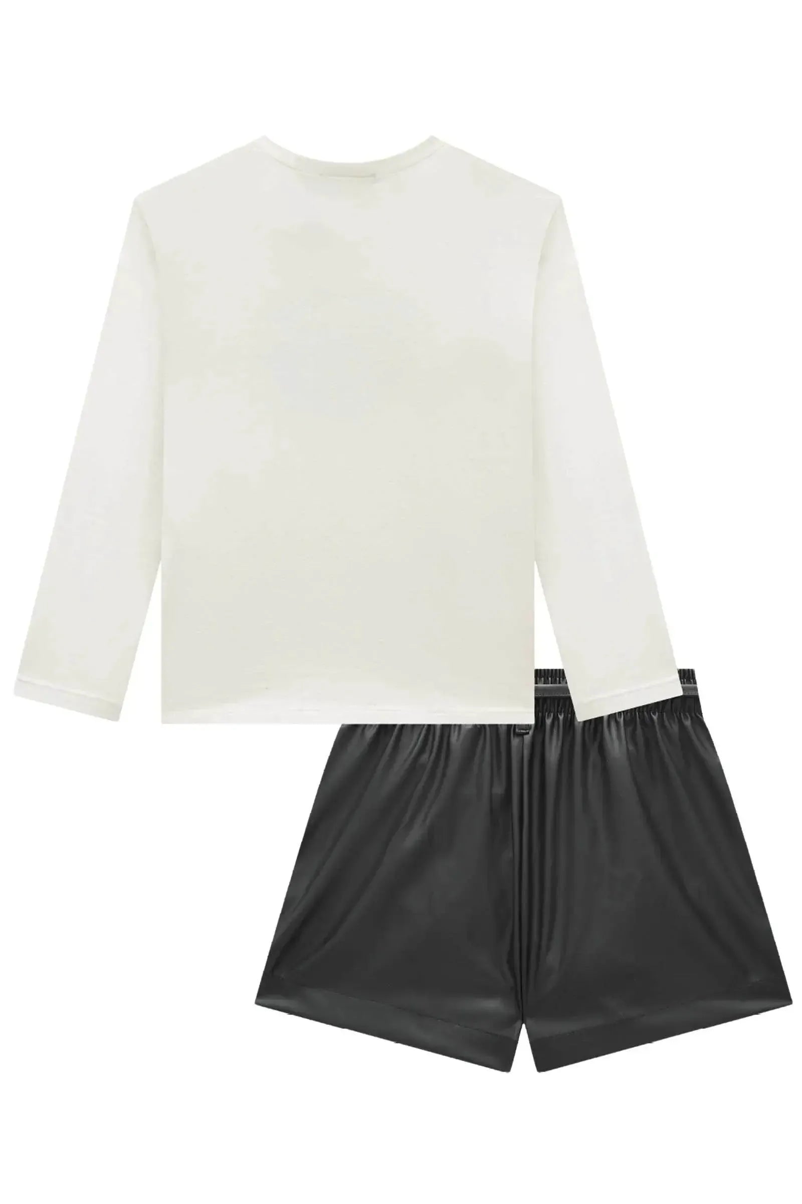 Conjunto de Blusa em Cotton e Shorts em Couro Sintético 93815 Vic&Vicky Teen Menina