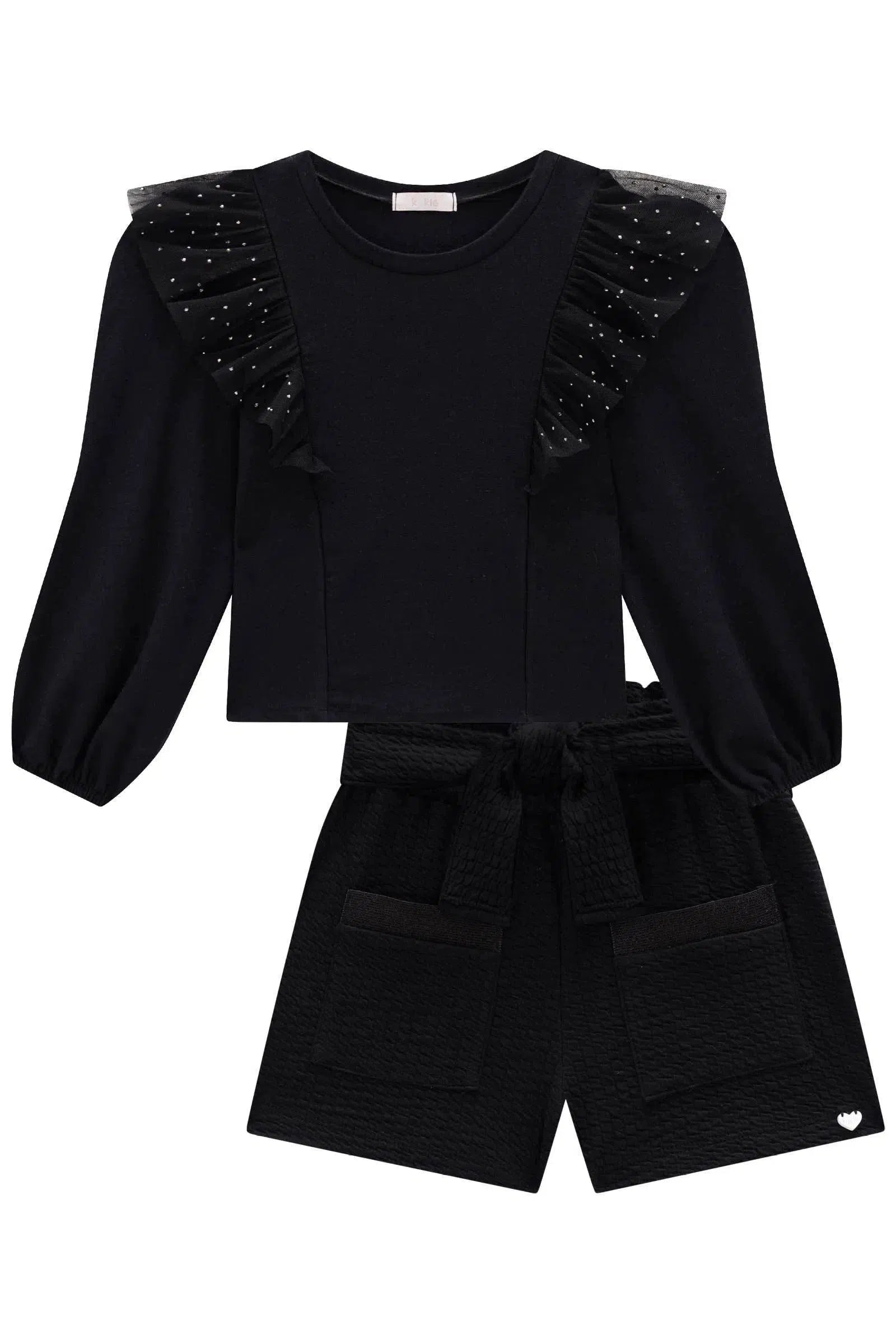 Conjunto de Blusa em Cotton e Shorts em Jacquard Soviello 81135 Kukiê Infantil Menina