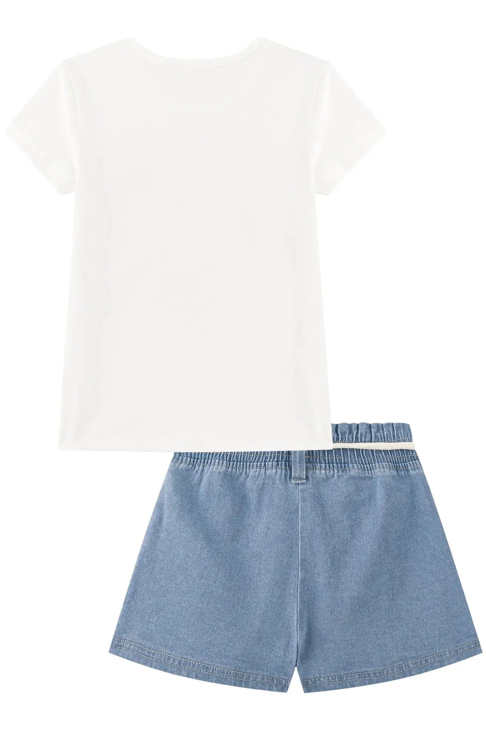 Conjunto de Blusa em Cotton e Shorts em Jeans com Elastano 92986 Kukiê Infantil Menina