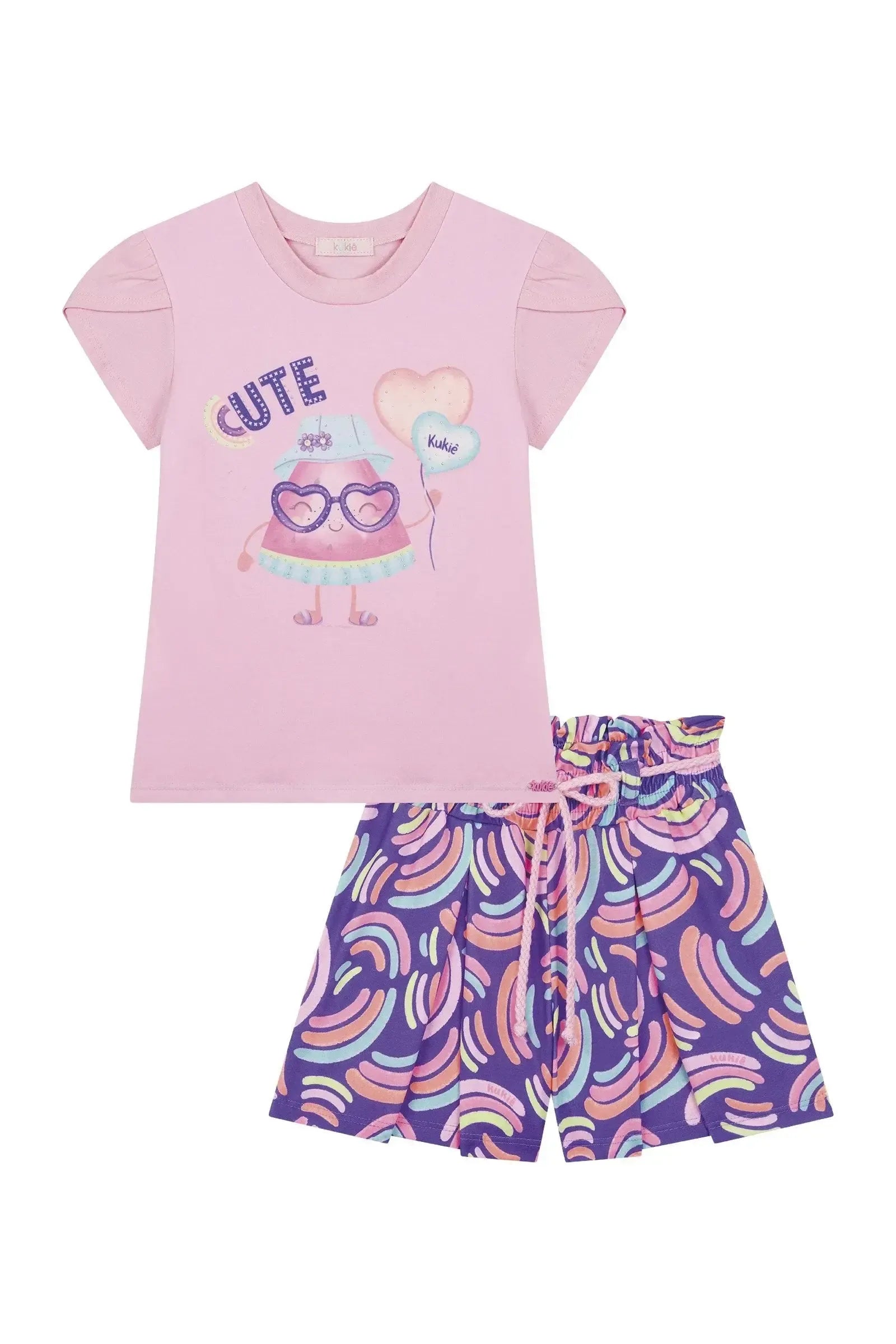 Conjunto de Blusa em Cotton e Shorts em Malha Fresh 87654 Kukiê Infantil Menina