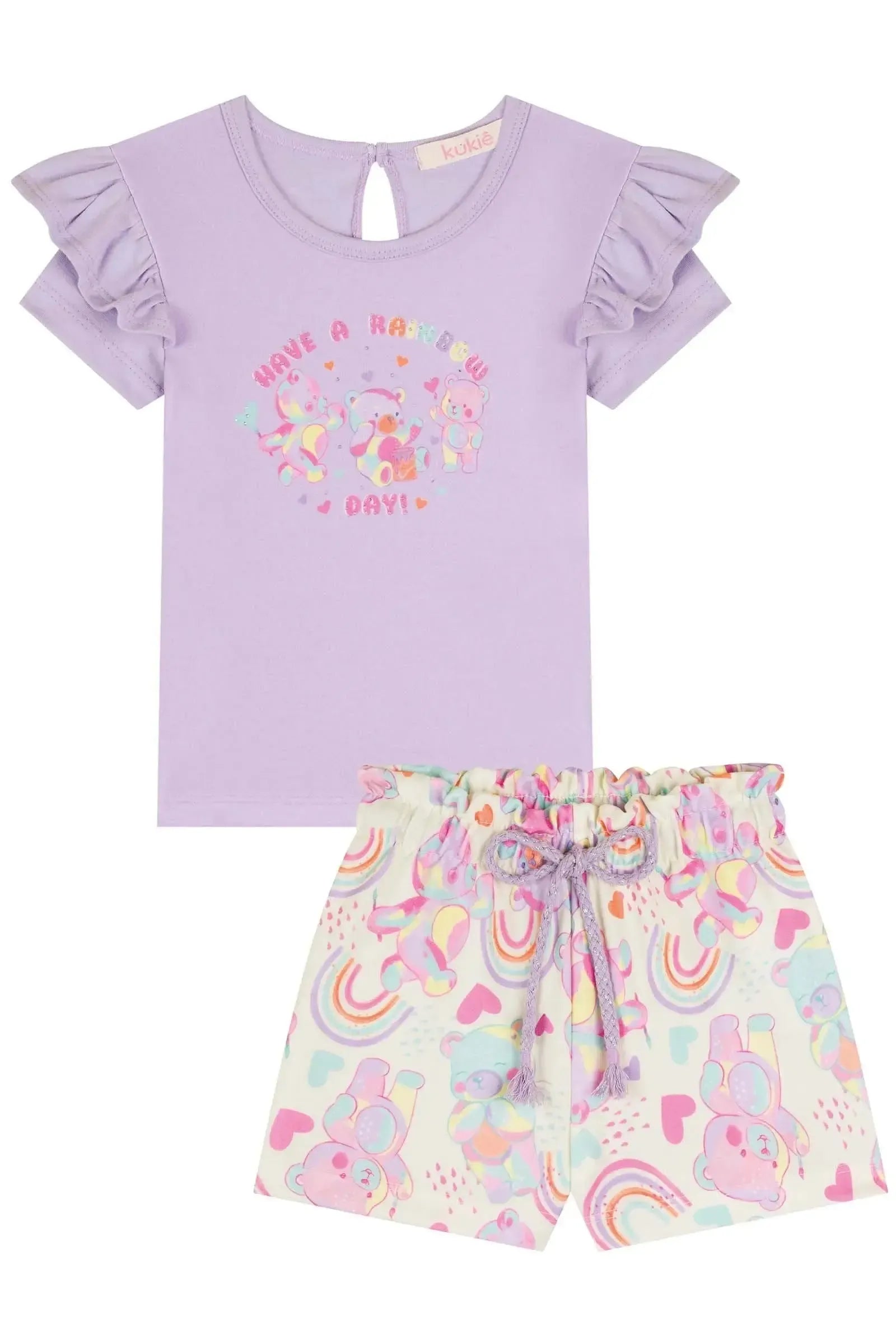 Conjunto de Blusa em Cotton e Shorts em Molecotton 85360 Kukiê Infantil Menina