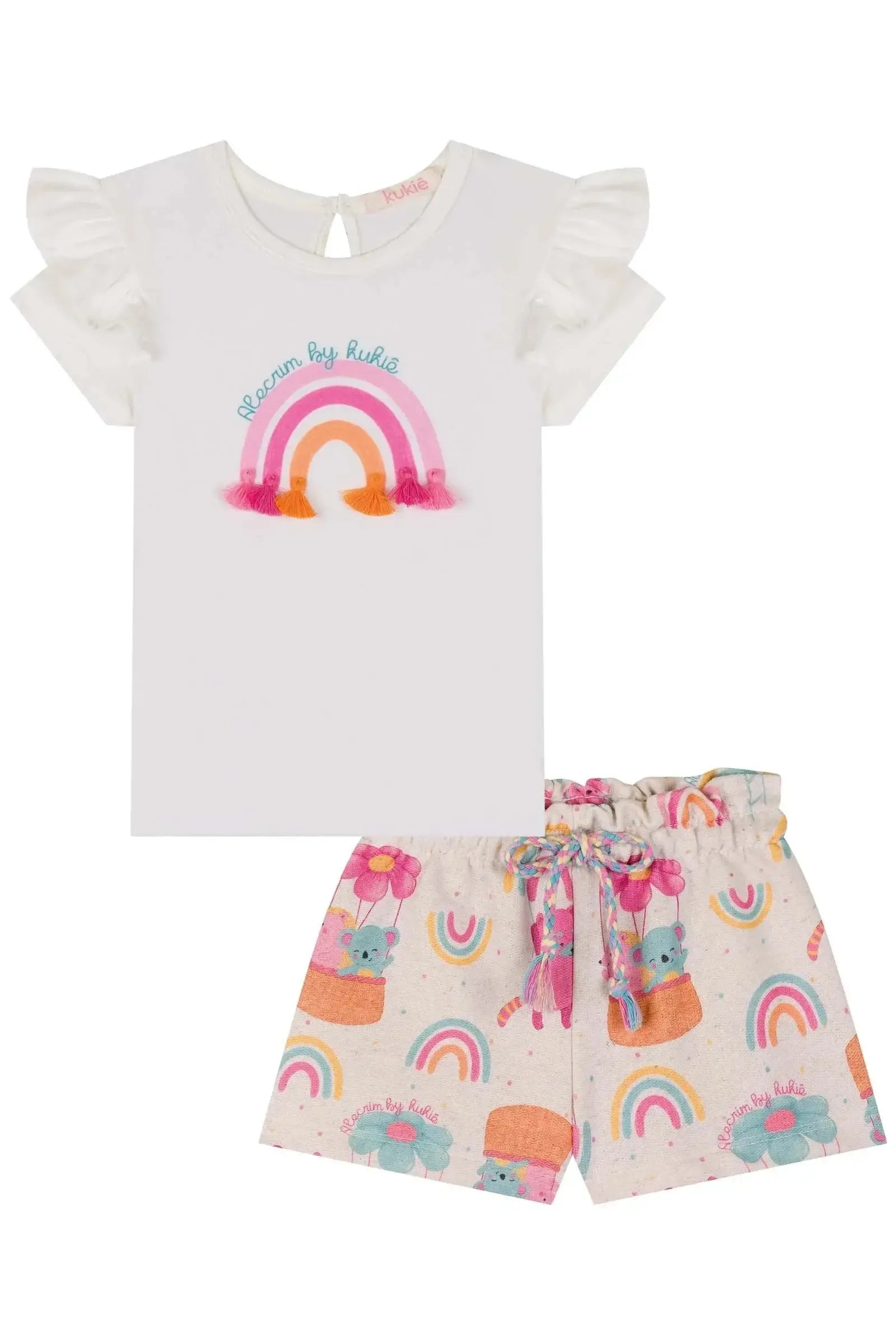 Conjunto de Blusa em Cotton e Shorts em Moletom 85090 Kukiê Infantil Menina