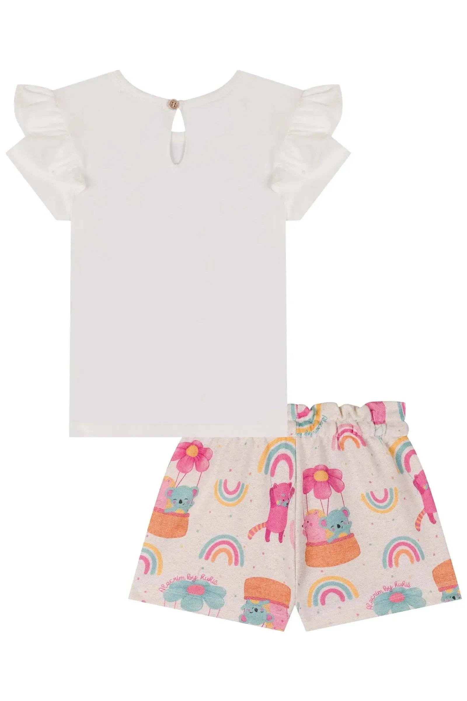 Conjunto de Blusa em Cotton e Shorts em Moletom 85090 Kukiê Infantil Menina