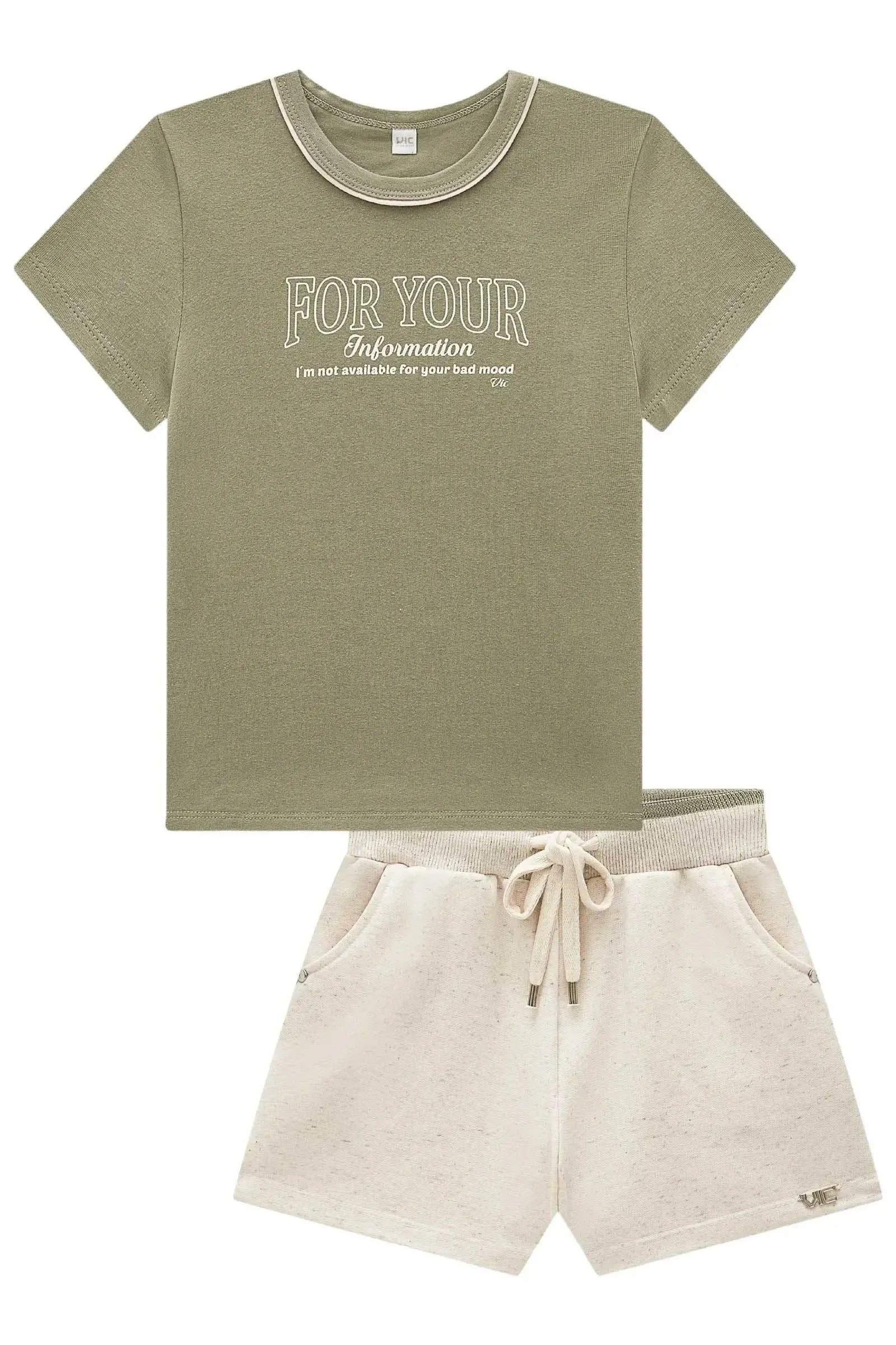Conjunto de Blusa em Cotton e Shorts em Moletom sem Pelúcia 98493 Vic Teen Menina
