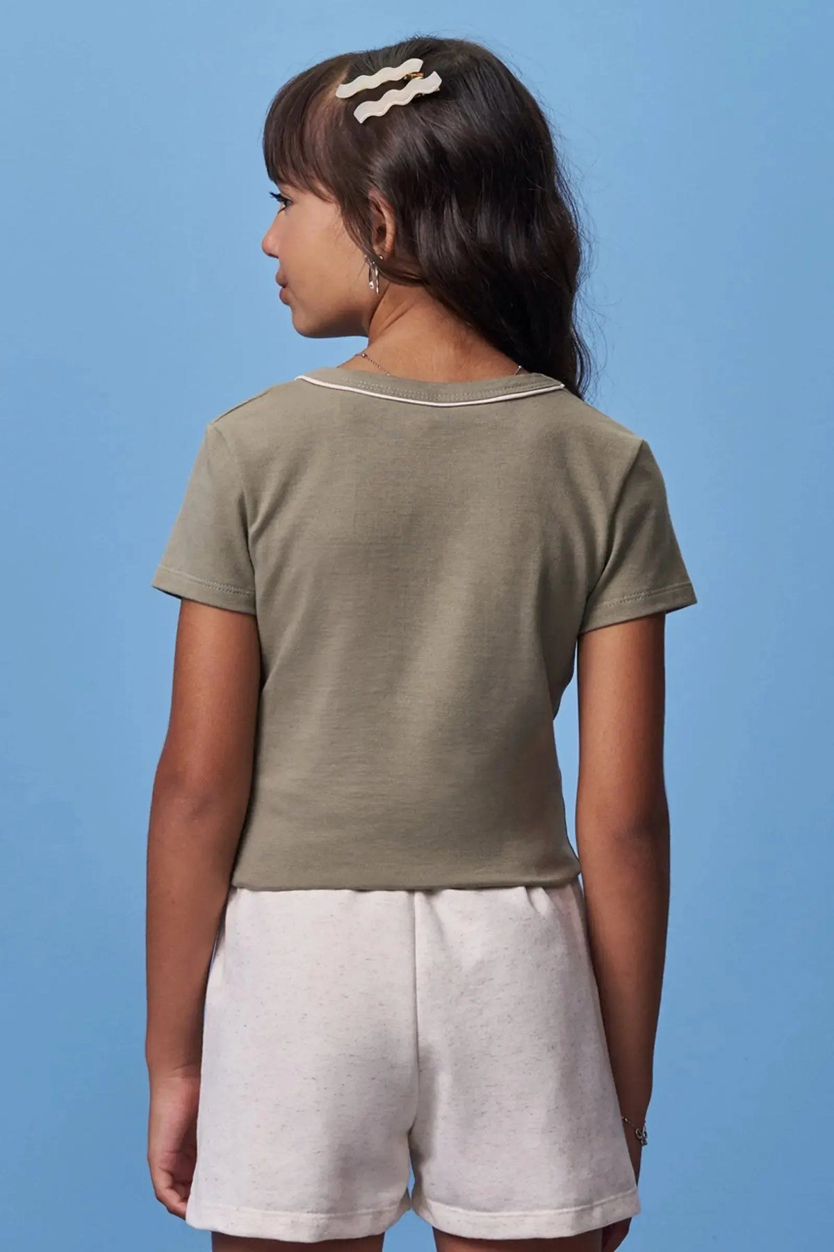 Conjunto de Blusa em Cotton e Shorts em Moletom sem Pelúcia 98493 Vic Teen Menina