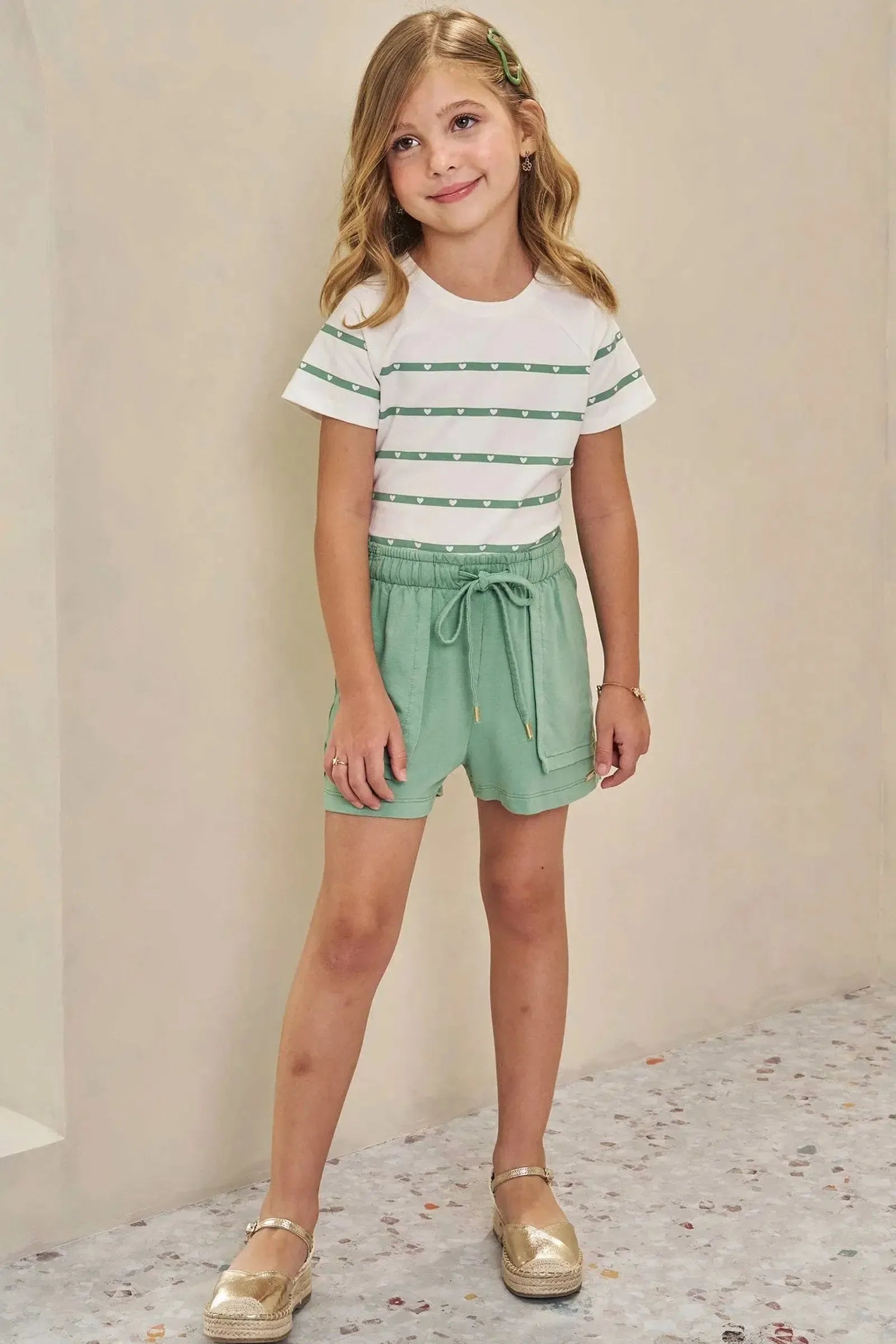 Conjunto de Blusa em Cotton e Shorts em Molevisco 84938 Infanti Infantil Menina