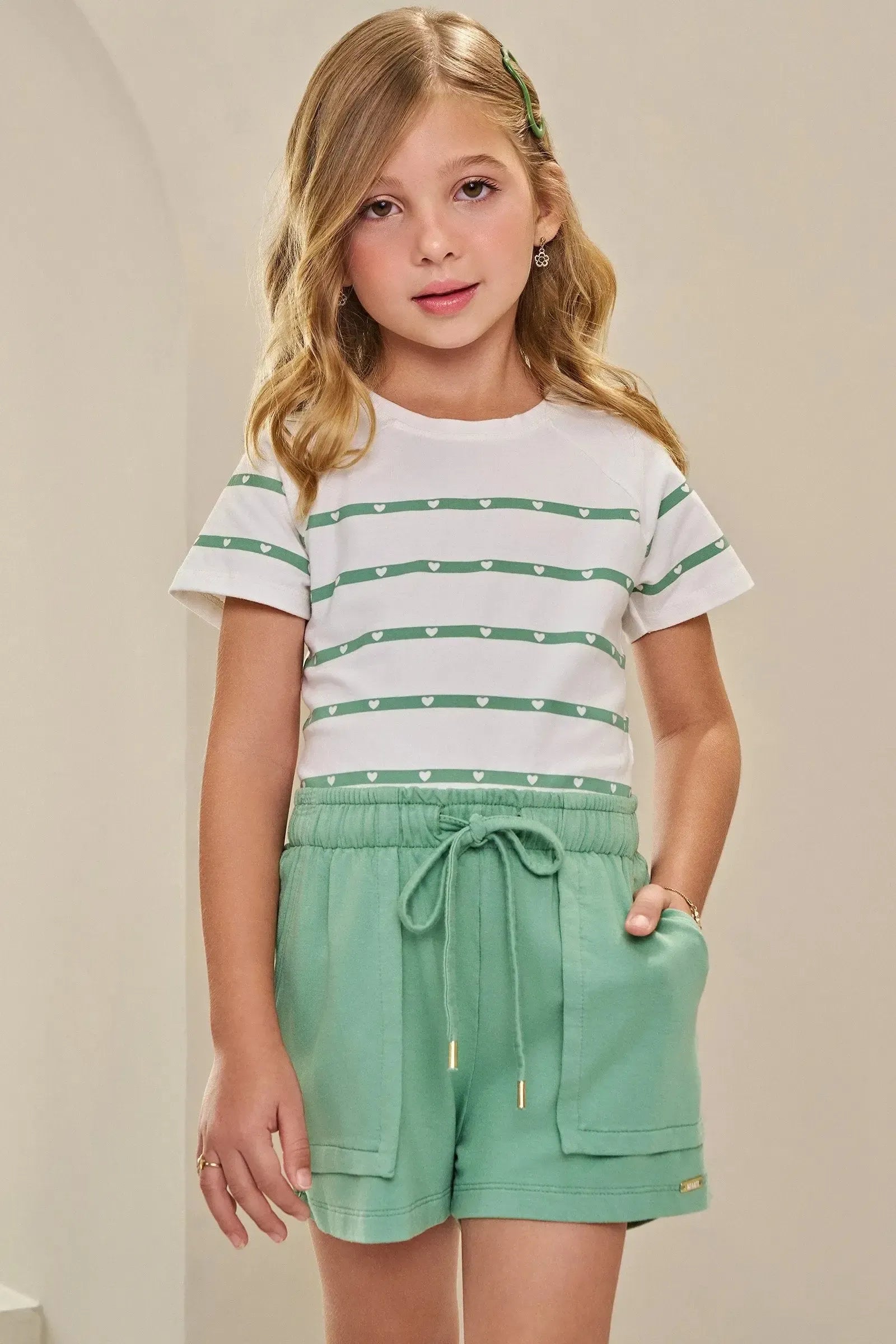 Conjunto de Blusa em Cotton e Shorts em Molevisco 84938 Infanti Infantil Menina