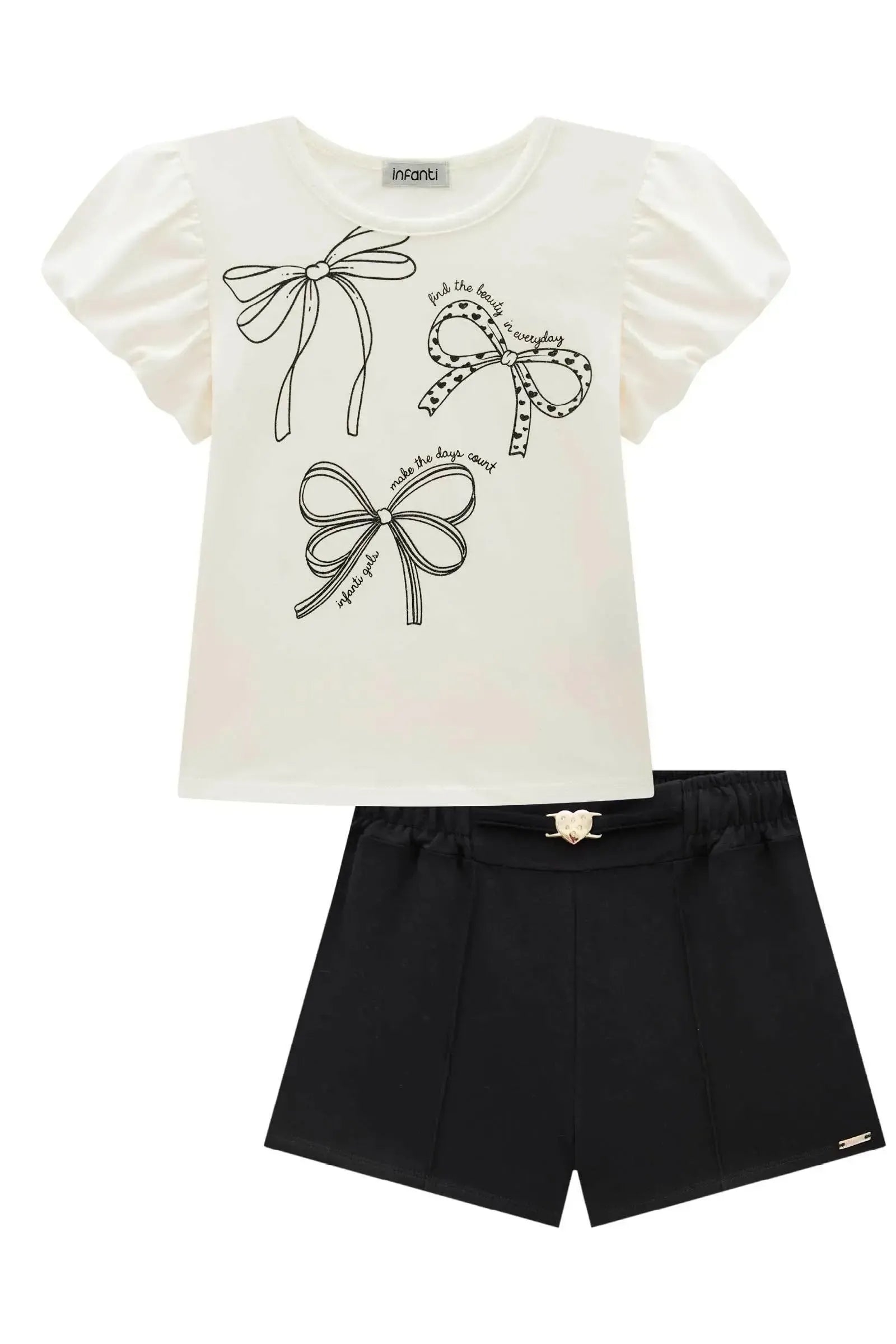 Conjunto de Blusa em Cotton e Shorts em Molevisco 88142 Infanti Infantil Menina