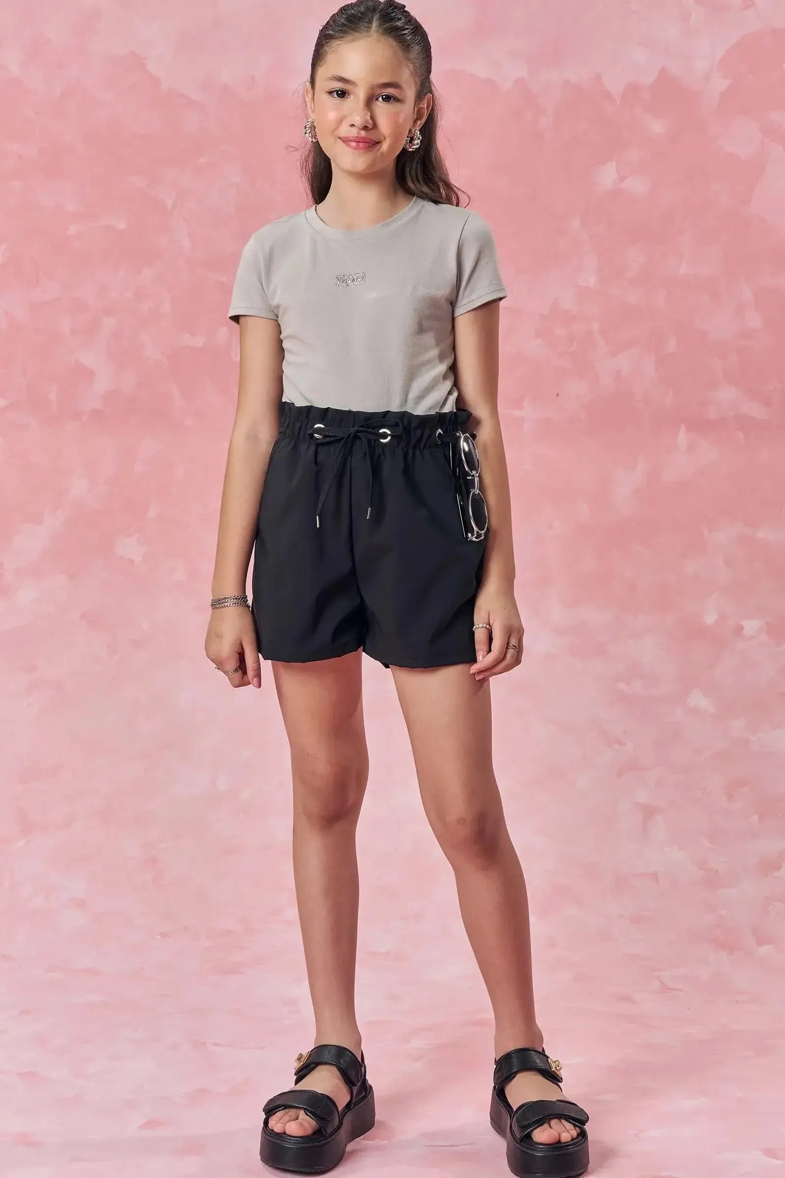 Conjunto de Blusa em Cotton e Shorts em Nylon Alfaiataria 84675 Vic&Vicky Teen Menina