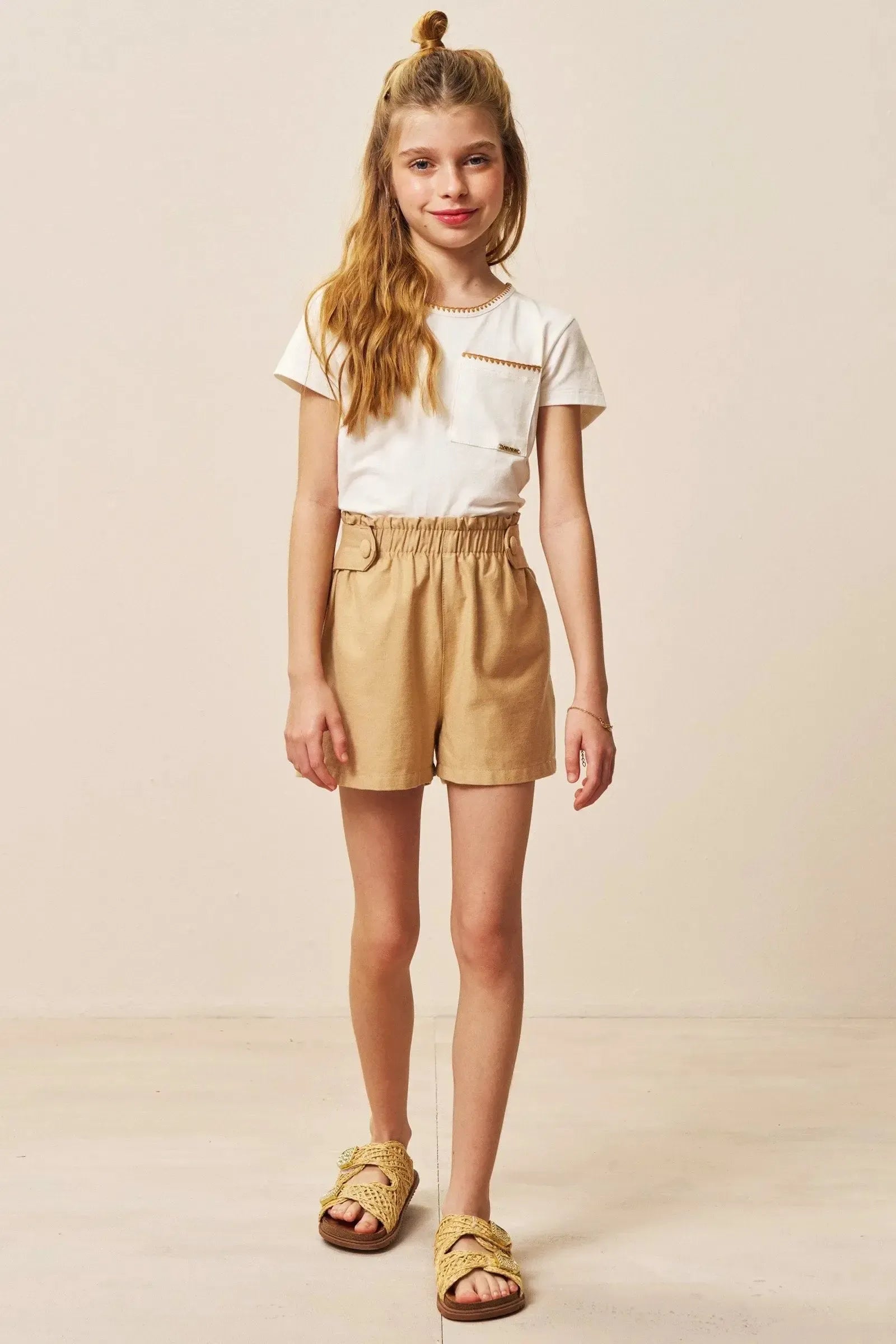 Conjunto de Blusa em Cotton e Shorts em Sarja com Elastano 94962 Vic&Vicky Teen Menina