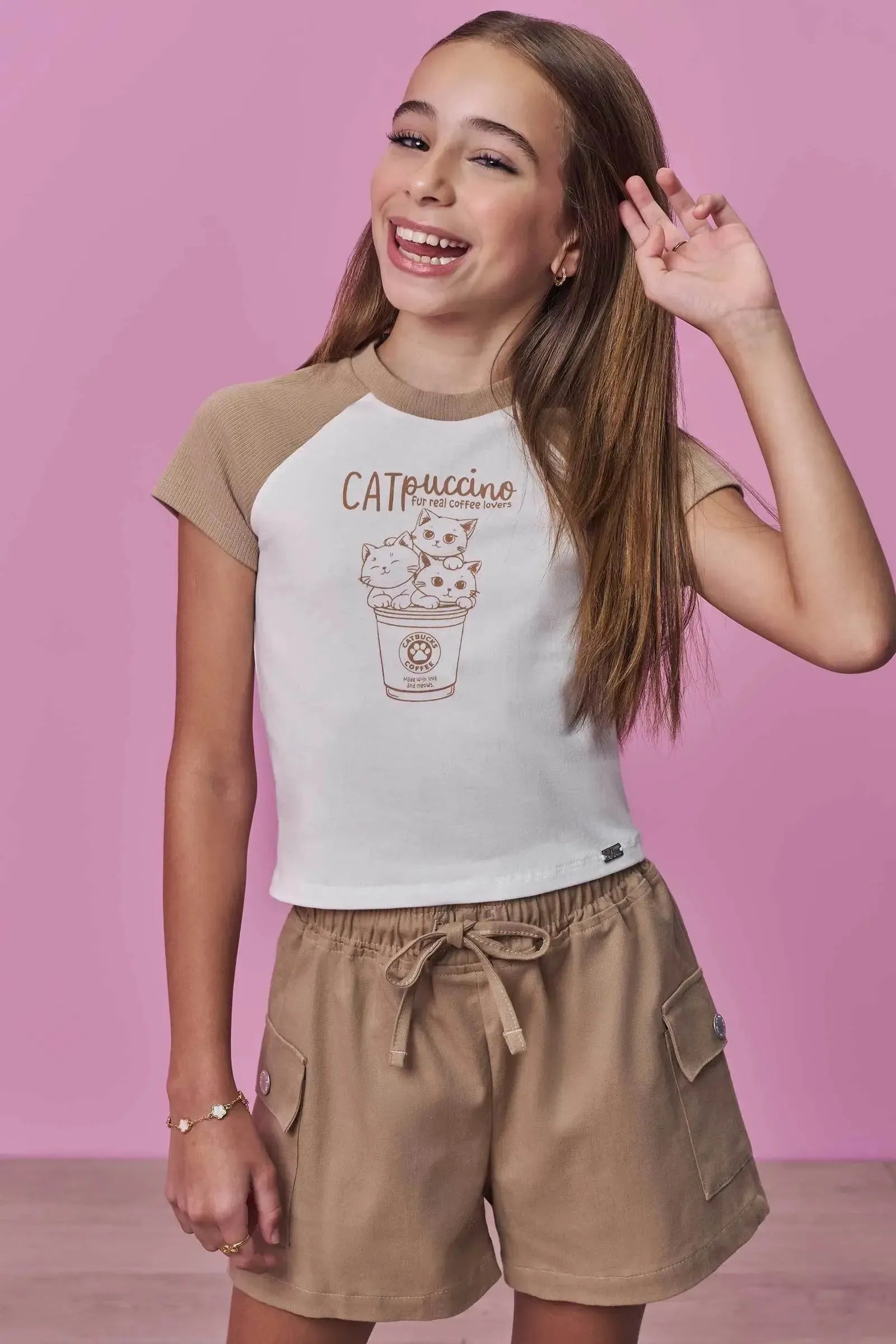 Conjunto de Blusa em Cotton e Shorts em Sarja com Elastano 99086 Vic Teen Menina
