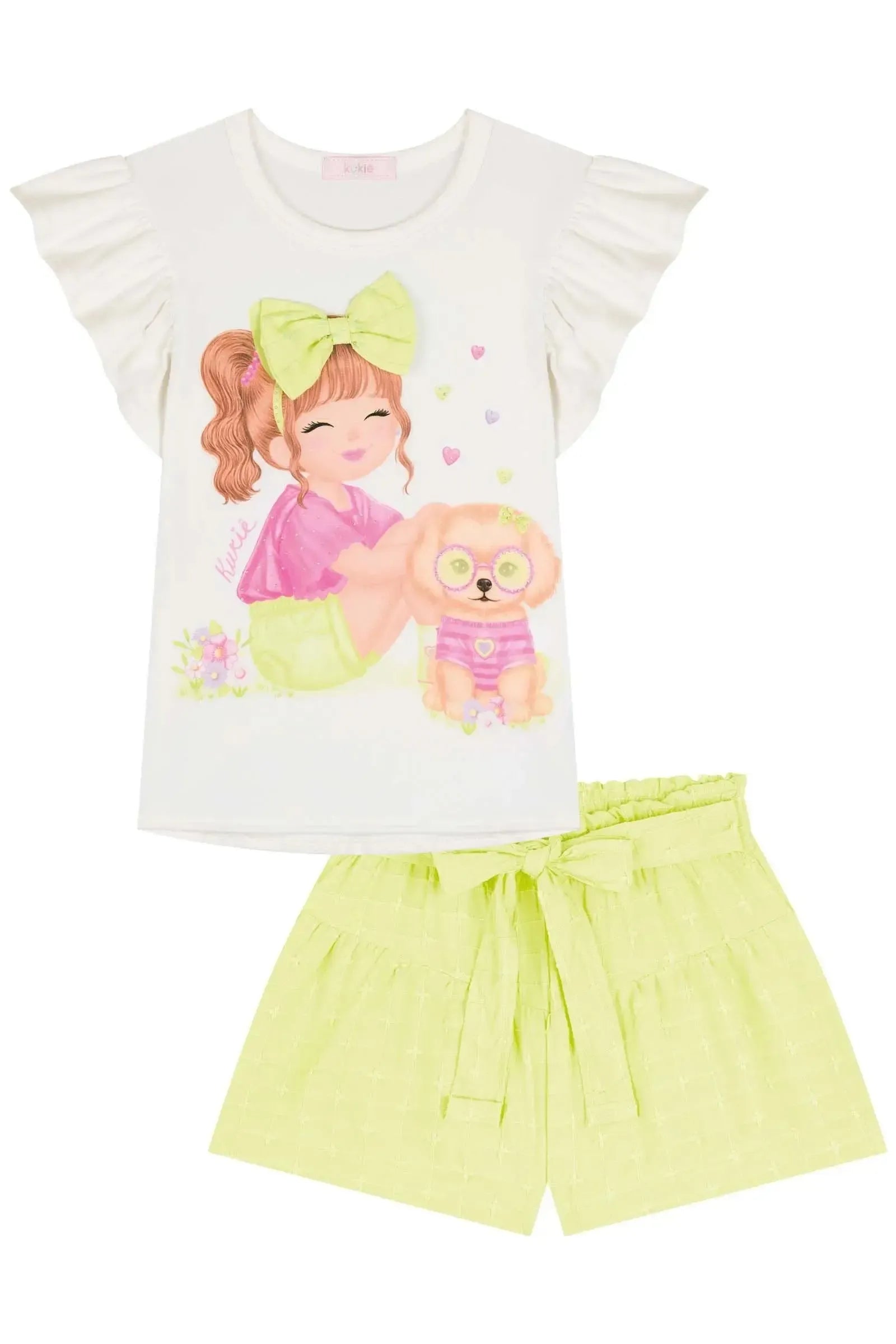 Conjunto de Blusa em Cotton e Shorts em Tricoline Bordado 85249 Kukiê Infantil Menina