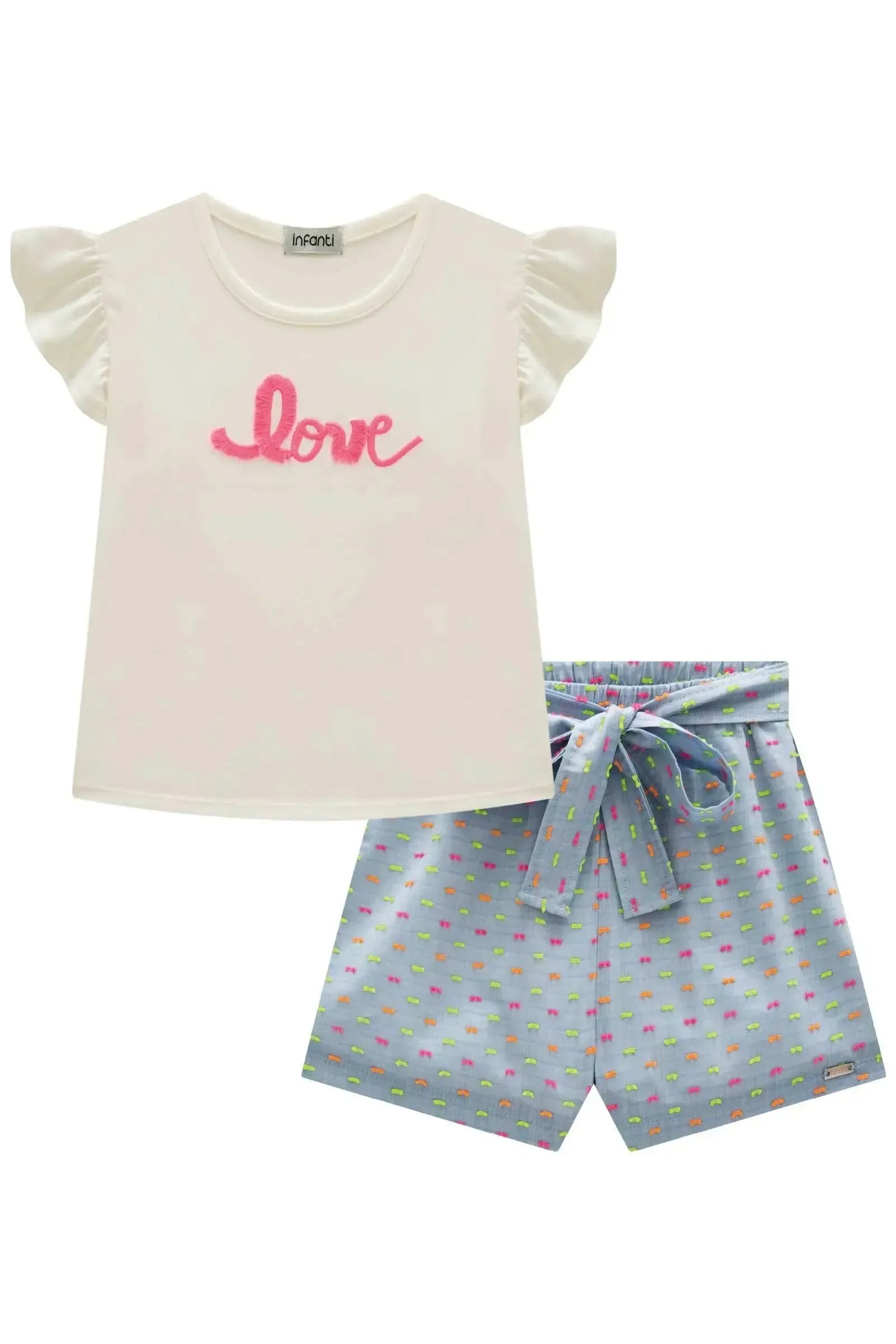 Conjunto de Blusa em Cotton e Shorts em Tricoline Neon Dots 86909 Infanti Infantil Menina