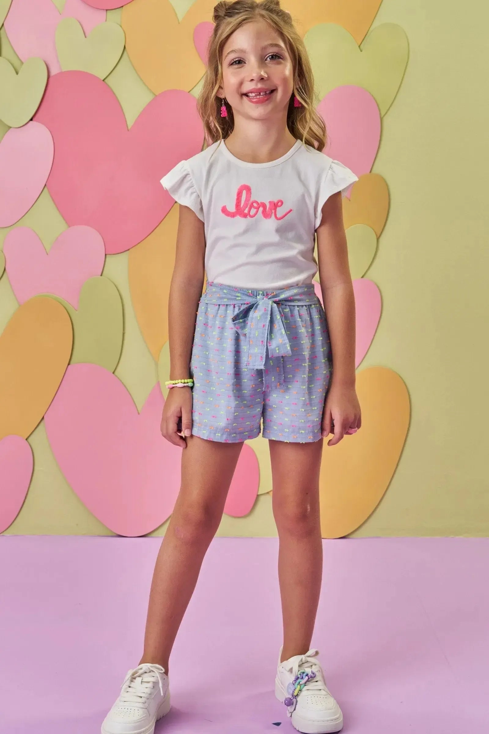 Conjunto de Blusa em Cotton e Shorts em Tricoline Neon Dots 86909 Infanti Infantil Menina