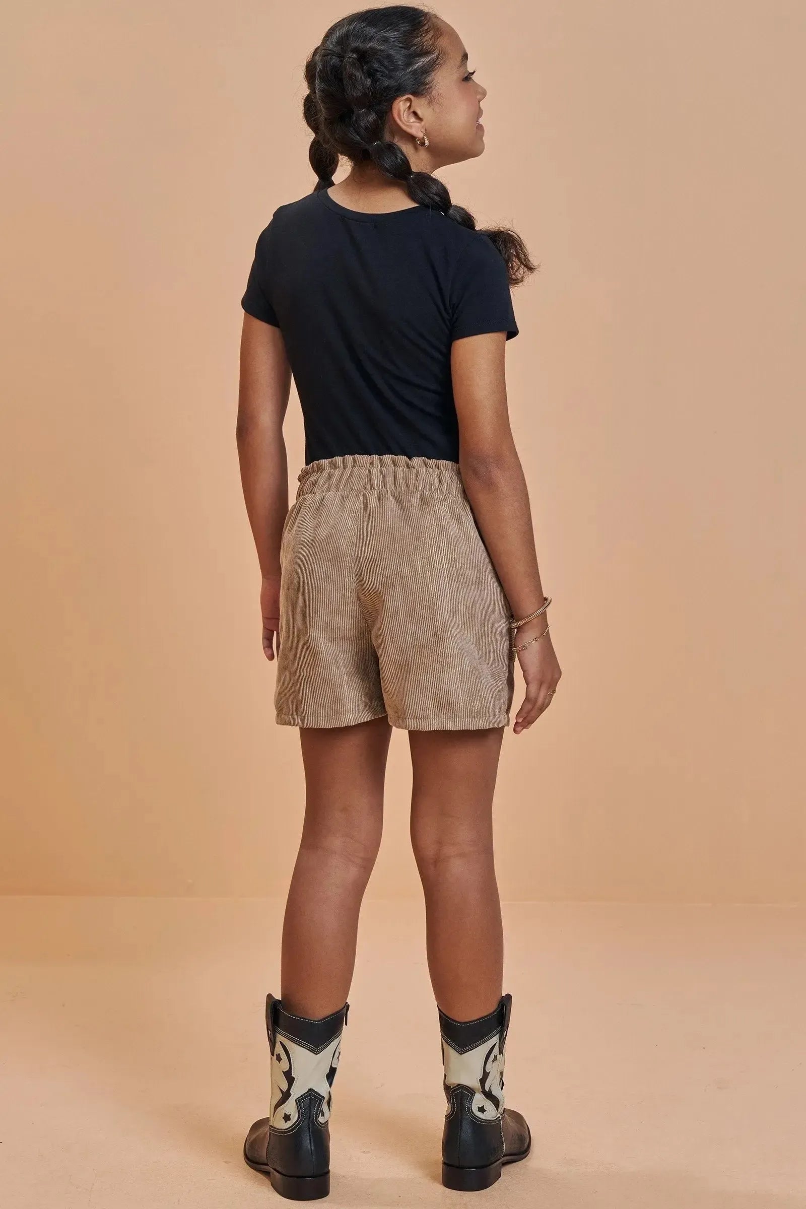 Conjunto de Blusa em Cotton e Shorts em Veludo Cotelê Gold 93495 Vic&Vicky Teen Menina