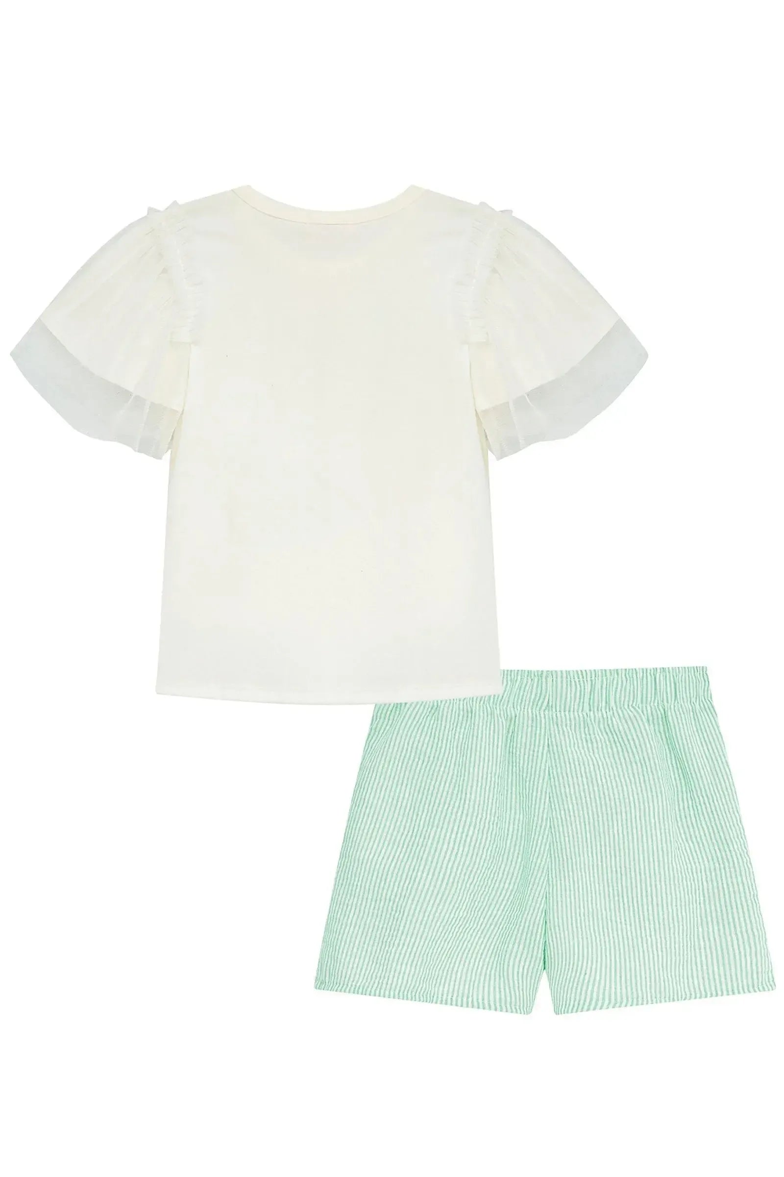 Conjunto de Blusa em Cotton e Shorts Saia em Tricoline Listrado 97131 Kukiê Infantil Menina