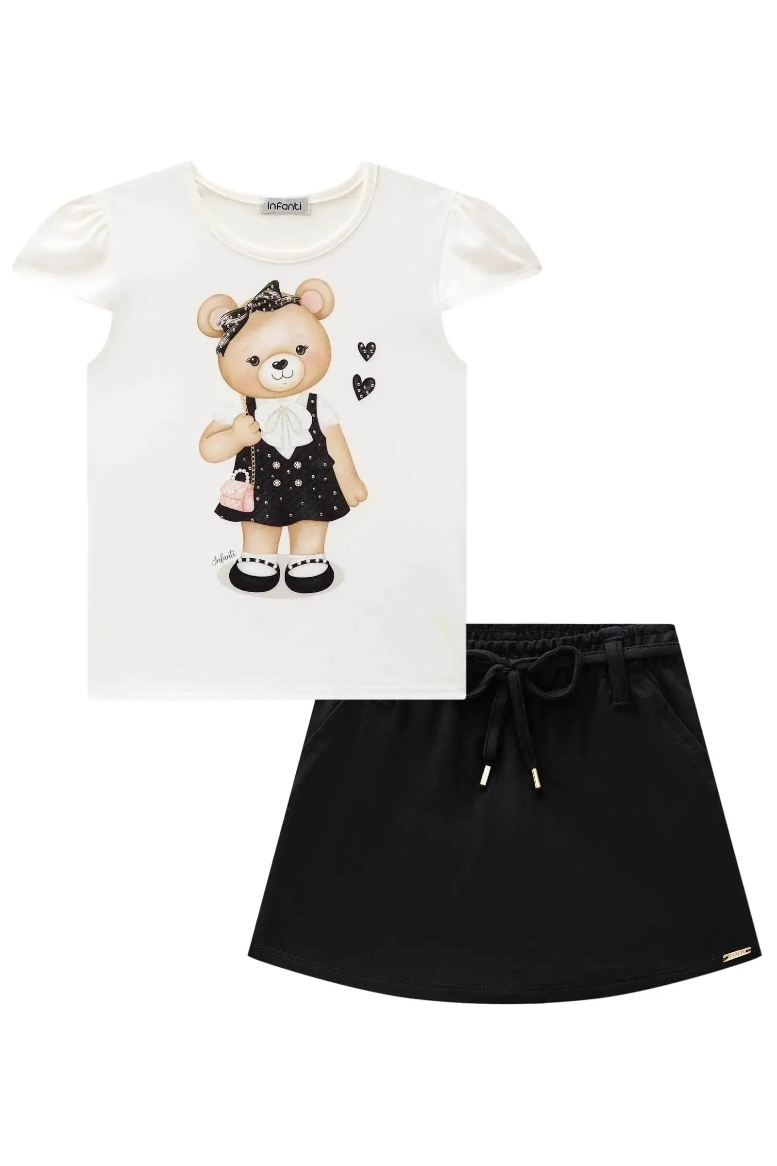 Conjunto de Blusa em Cotton e Tule e Short Saia em Molevisco 85766 Infanti Infantil Menina