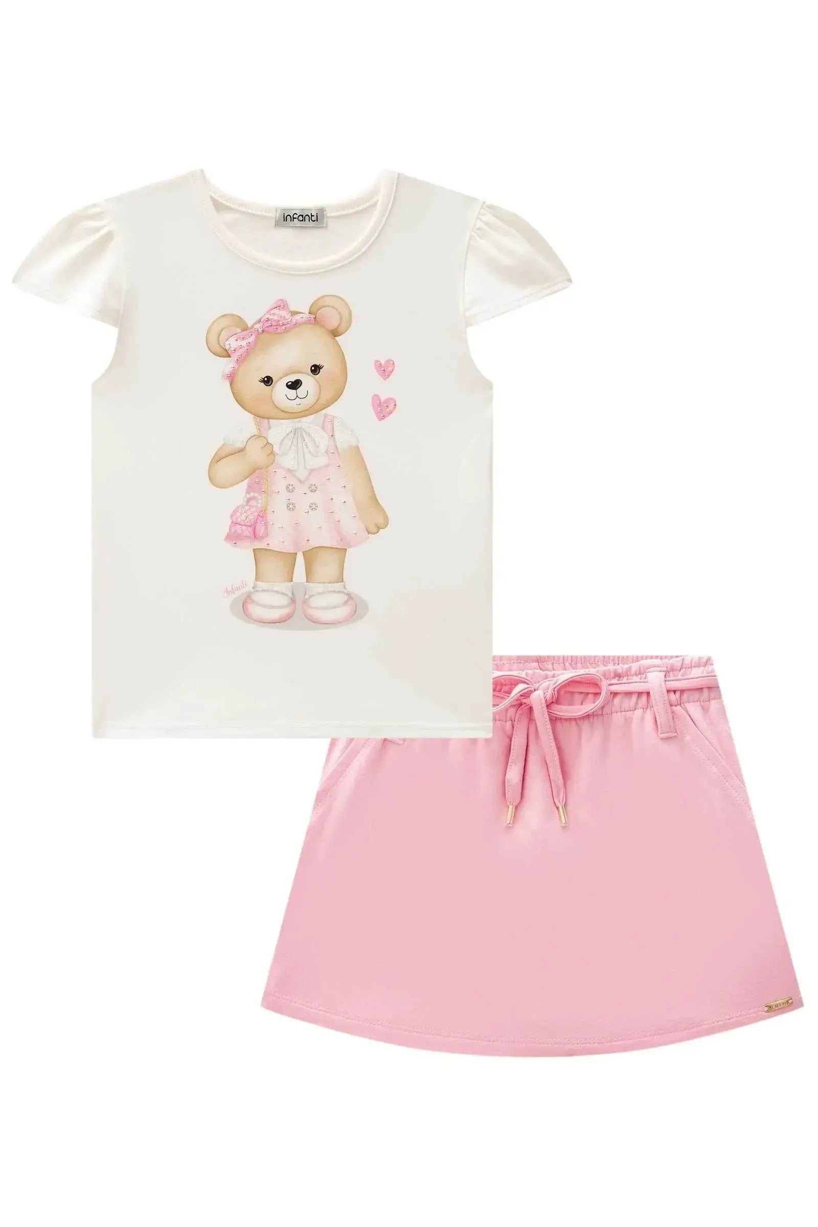 Conjunto de Blusa em Cotton e Tule e Short Saia em Molevisco 85766 Infanti Infantil Menina