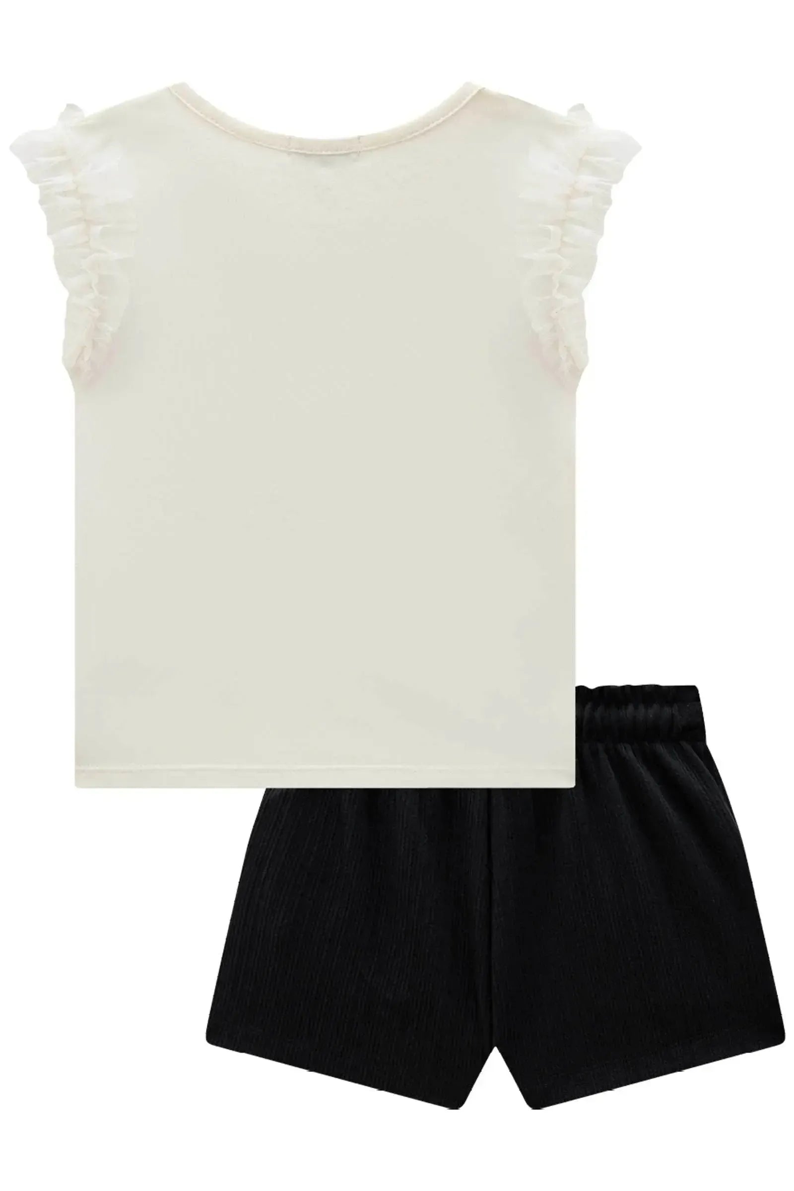 Conjunto de Blusa em Cotton e Tule e Shorts em Malha Jacquard 85599 Infanti Infantil Menina