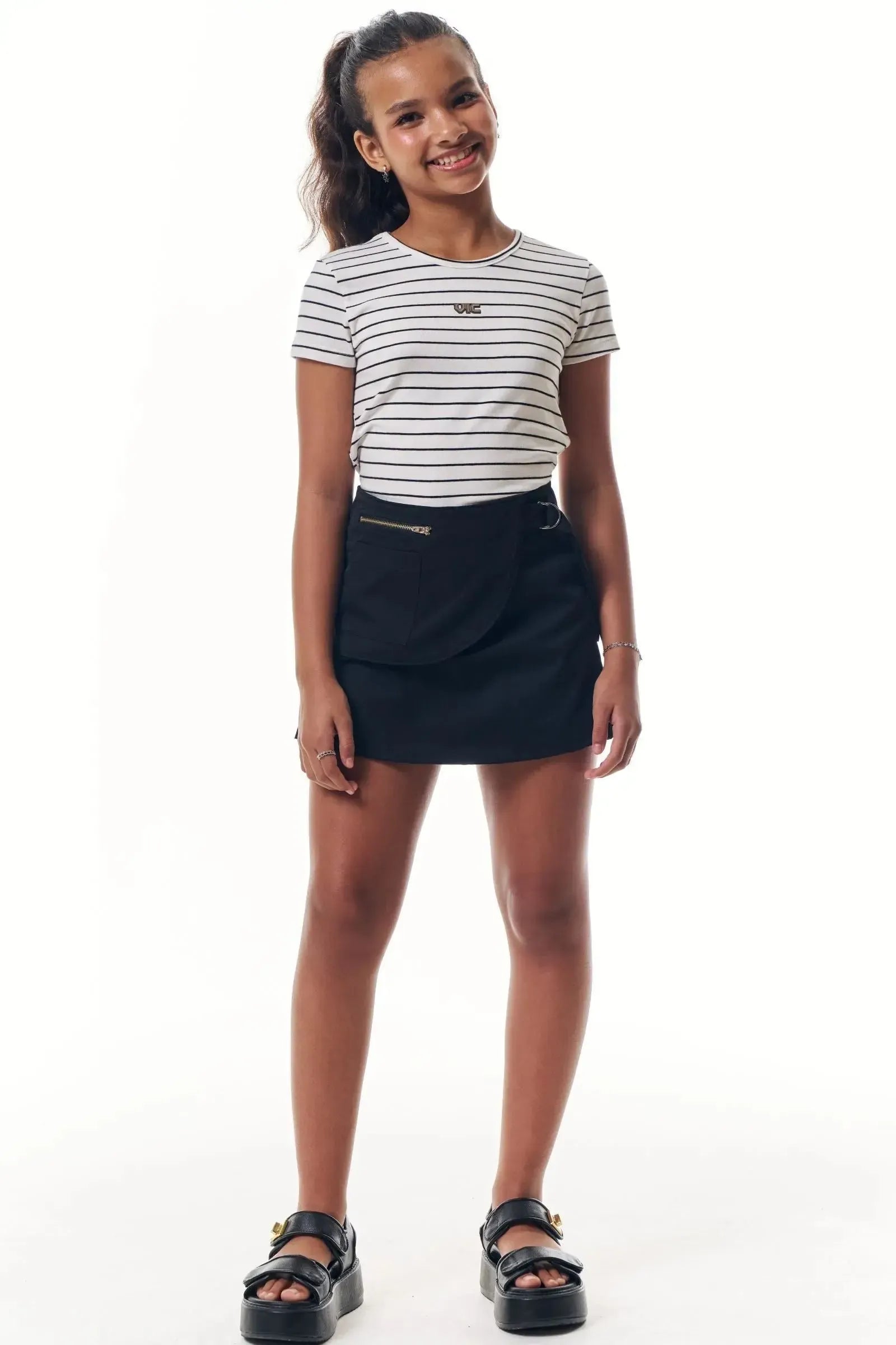 Conjunto de Blusa em Cotton Fio Tinto e Short Saia em Alfaiataria Tecno Cargo 95963 Vic&Vicky Teen Menina