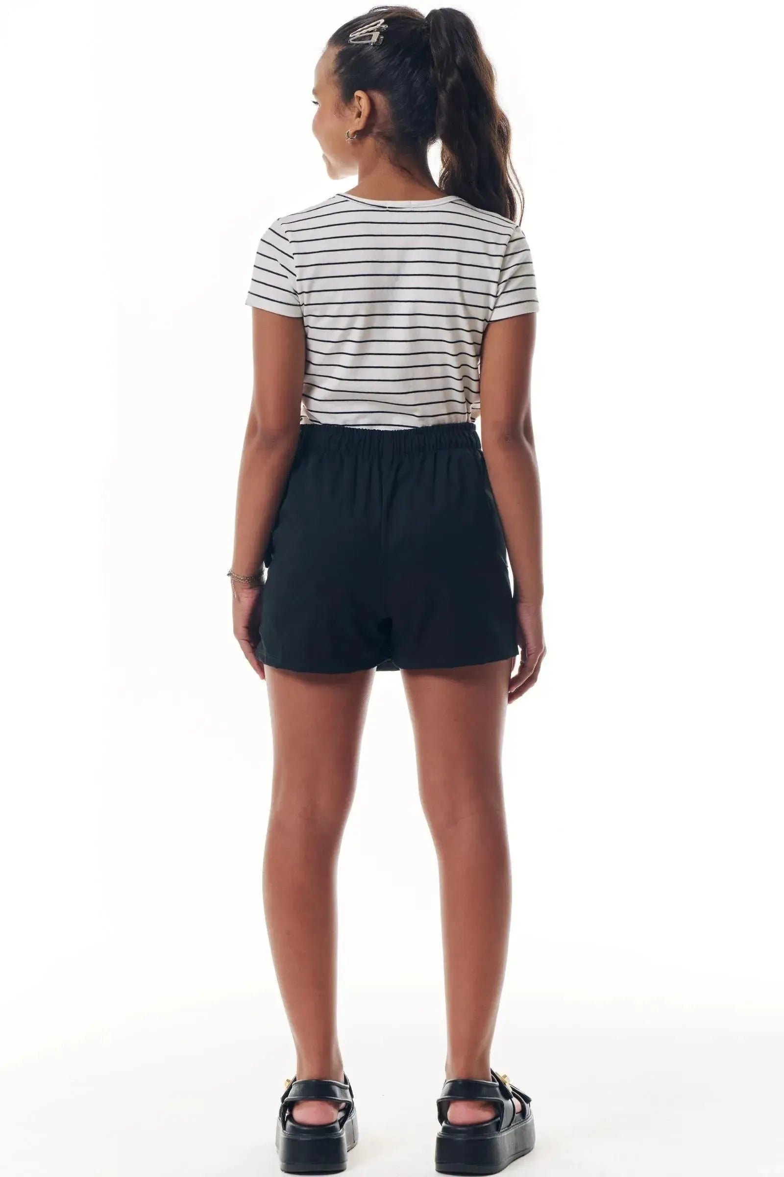 Conjunto de Blusa em Cotton Fio Tinto e Short Saia em Alfaiataria Tecno Cargo 95963 Vic&Vicky Teen Menina