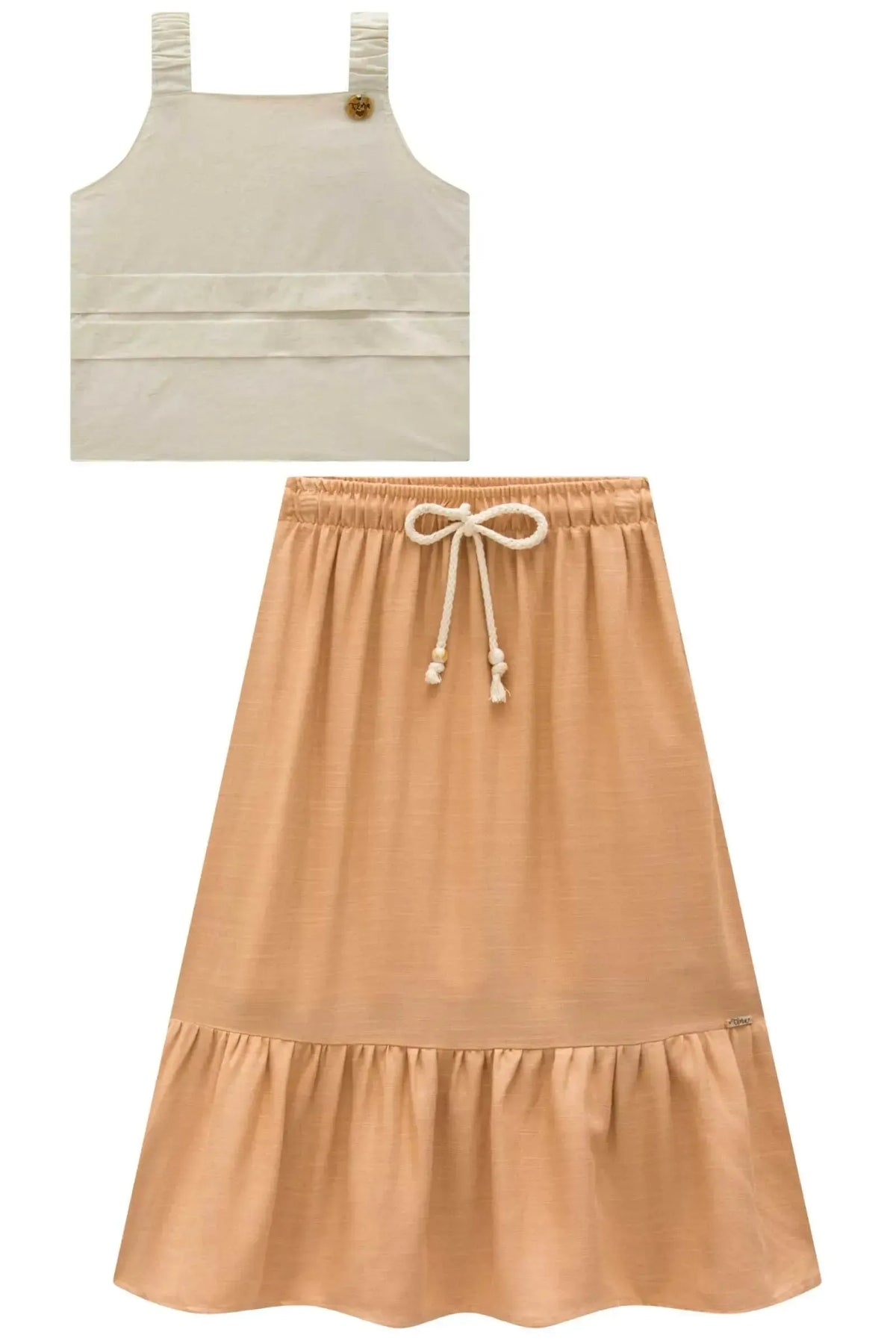 Conjunto de Blusa em Linho Deluxe com Saia Midi em Viscose 99162 Infanti Infantil Menina