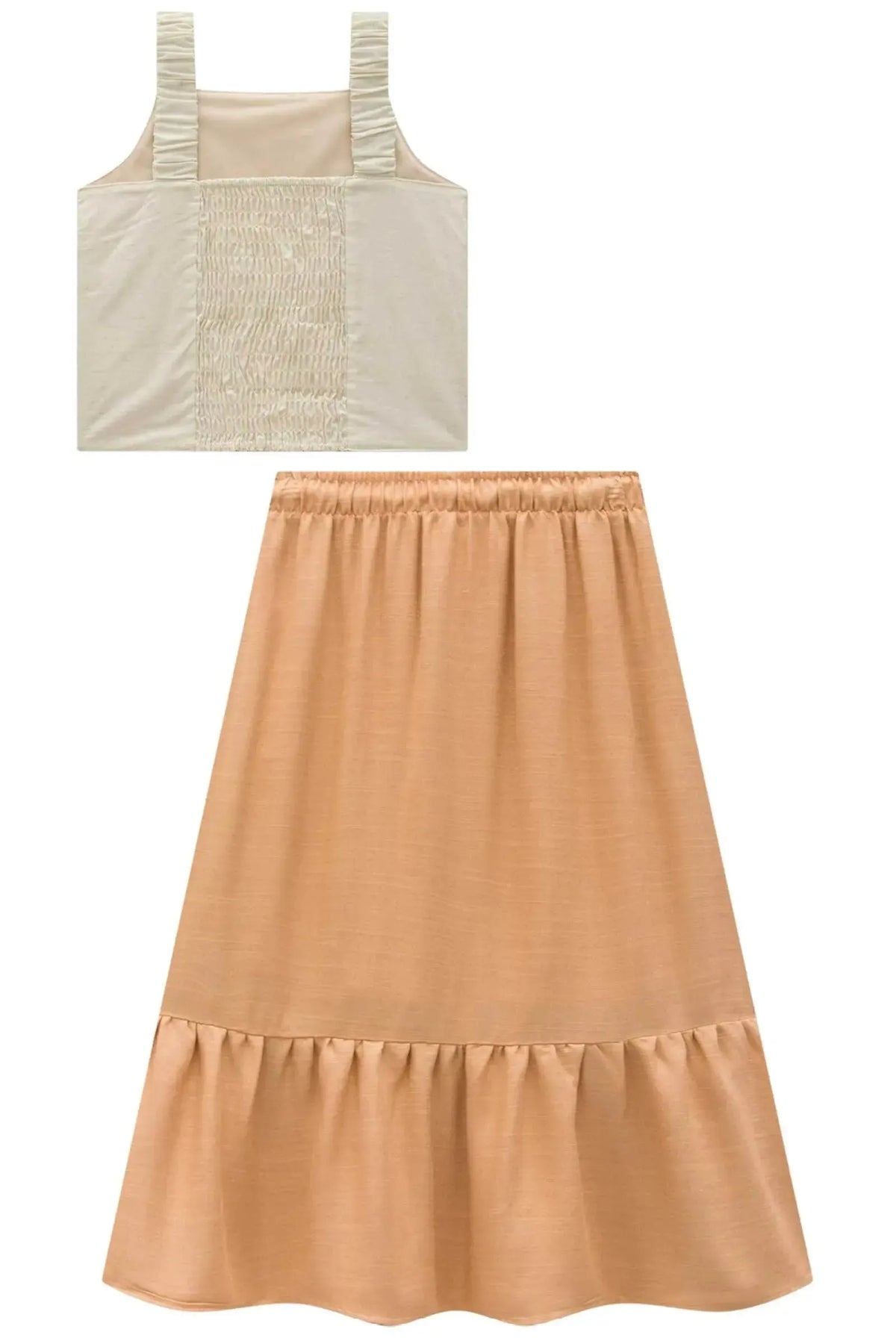 Conjunto de Blusa em Linho Deluxe com Saia Midi em Viscose 99162 Infanti Infantil Menina