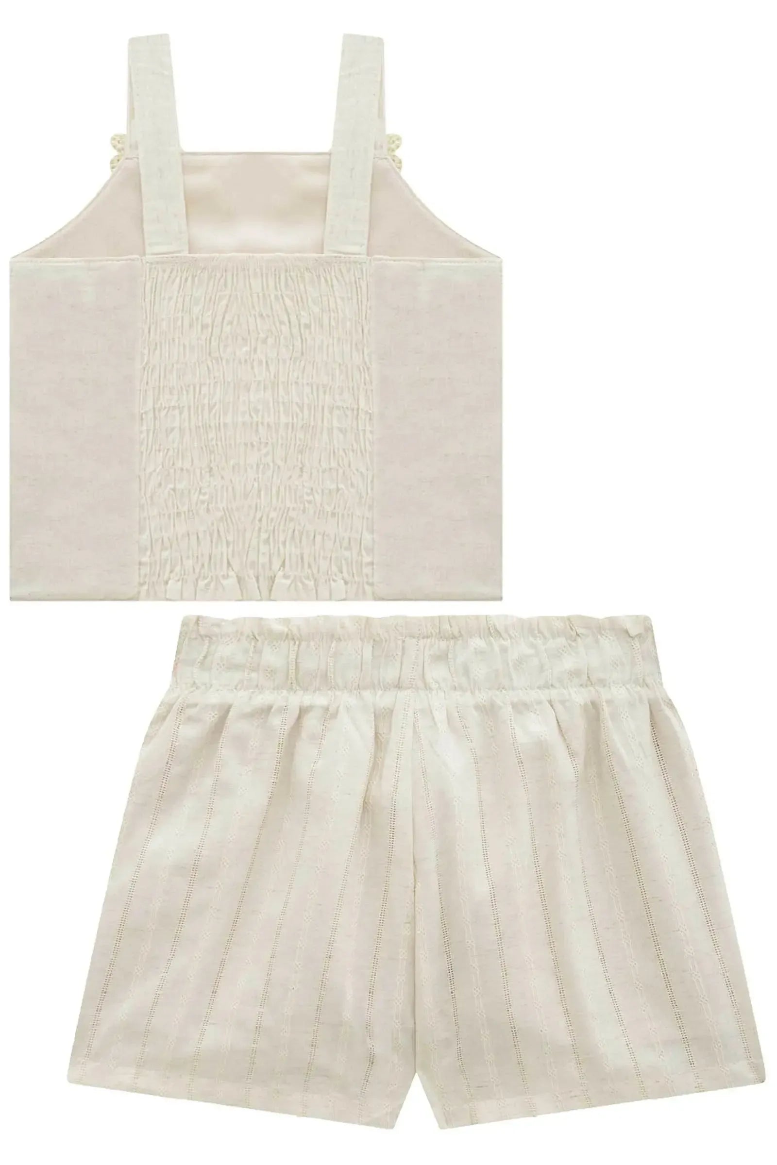 Conjunto de Blusa em Linho Deluxe e Shorts em Blend de Linho Bordado 96497 Infanti Infantil Menina