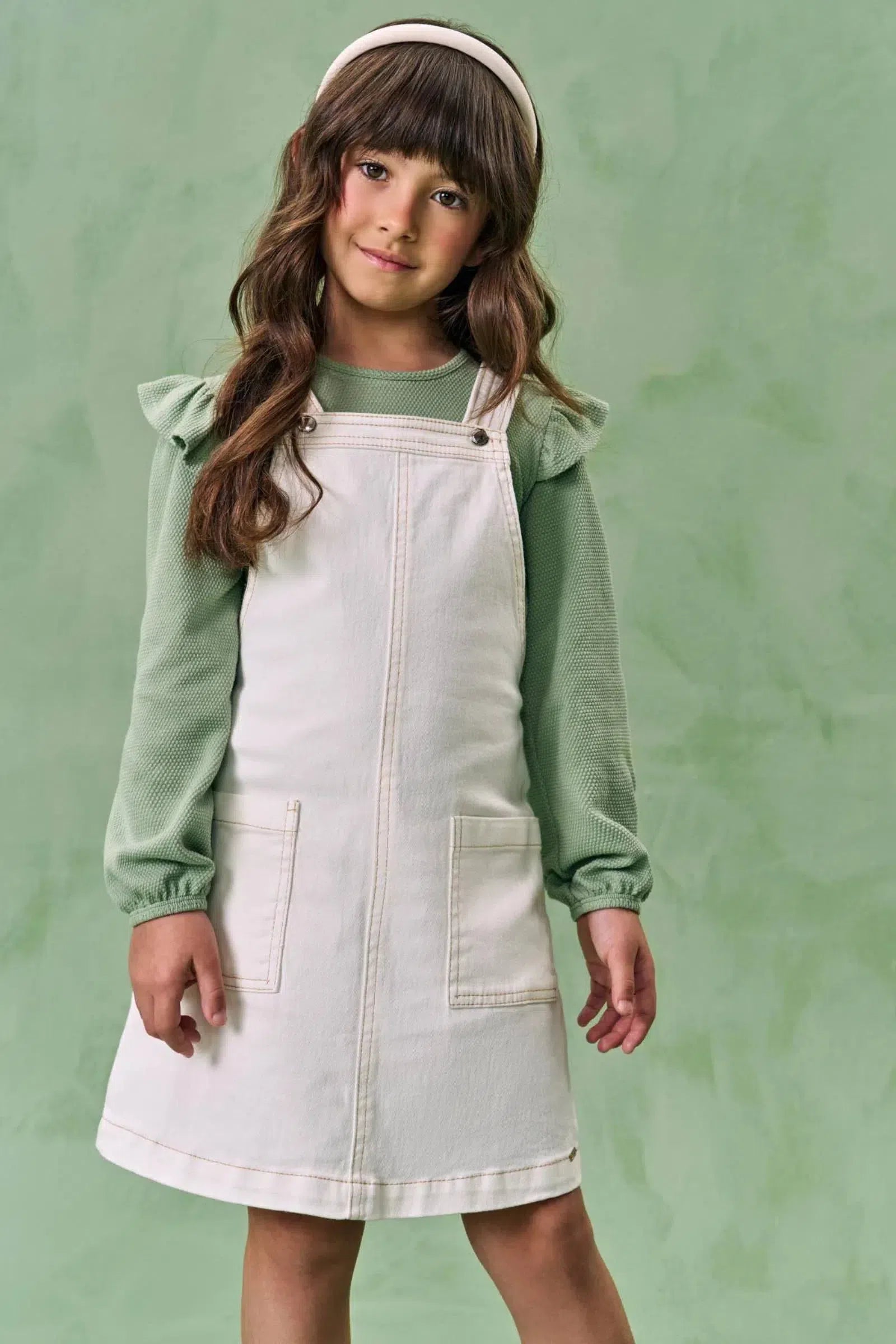 Conjunto de Blusa em Malha Bee com Salopete em Sarja com Elastano 80579 Infanti Infantil Menina