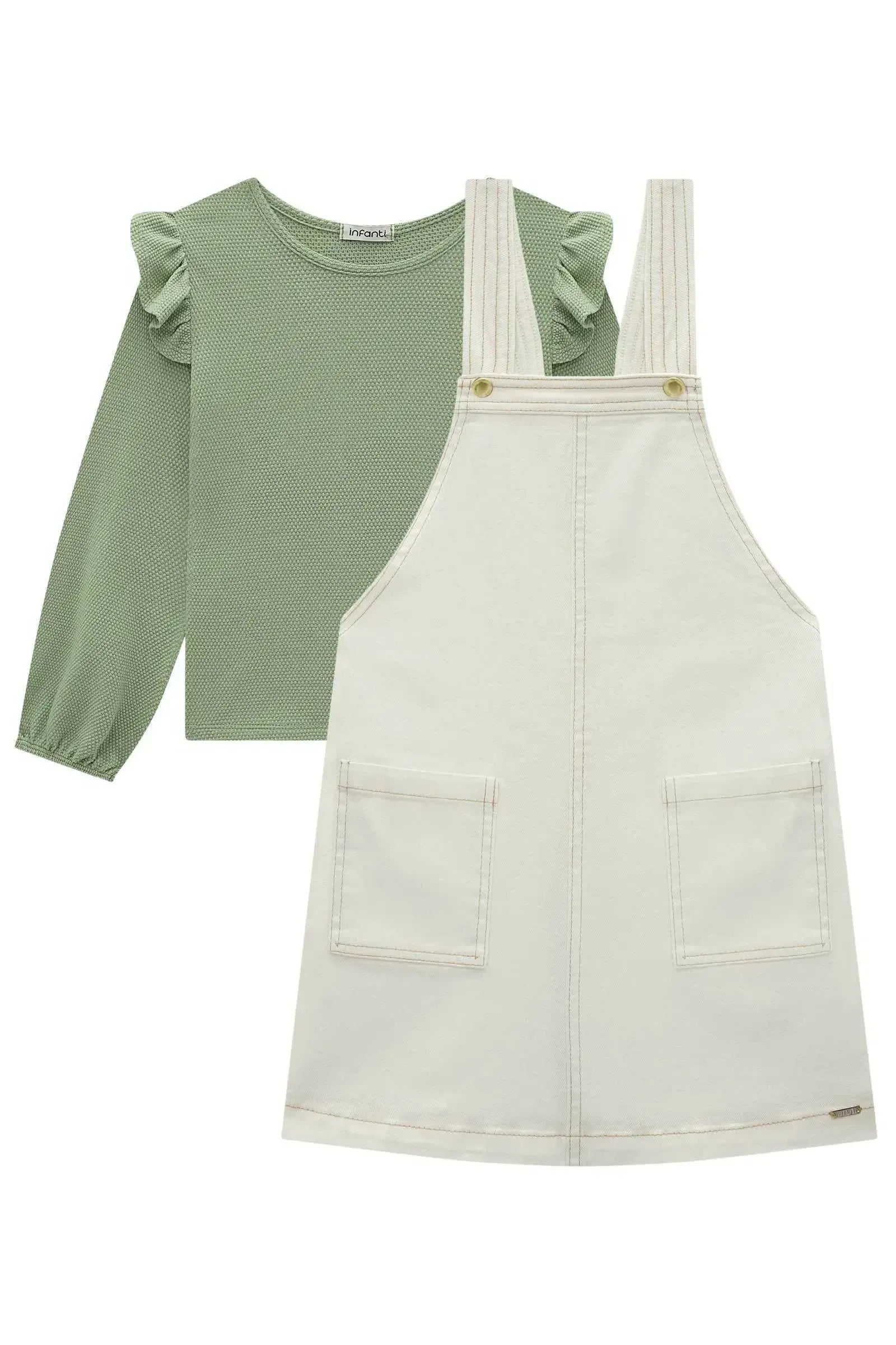 Conjunto de Blusa em Malha Bee com Salopete em Sarja com Elastano 80579 Infanti Infantil Menina