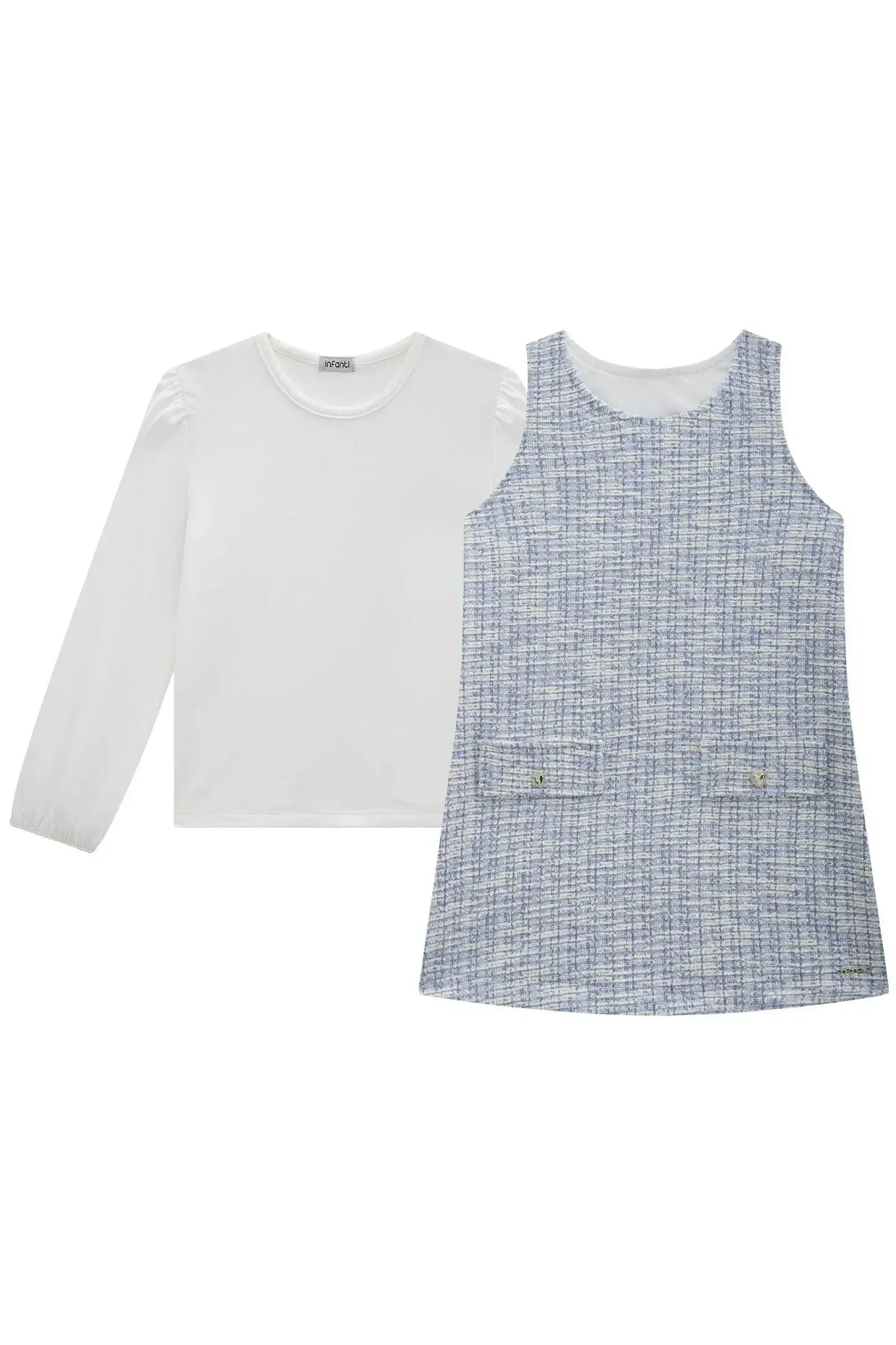 Conjunto de Blusa em Malha Comfy e Salopete em Malha Tweed 89662 Infanti Infantil Menina