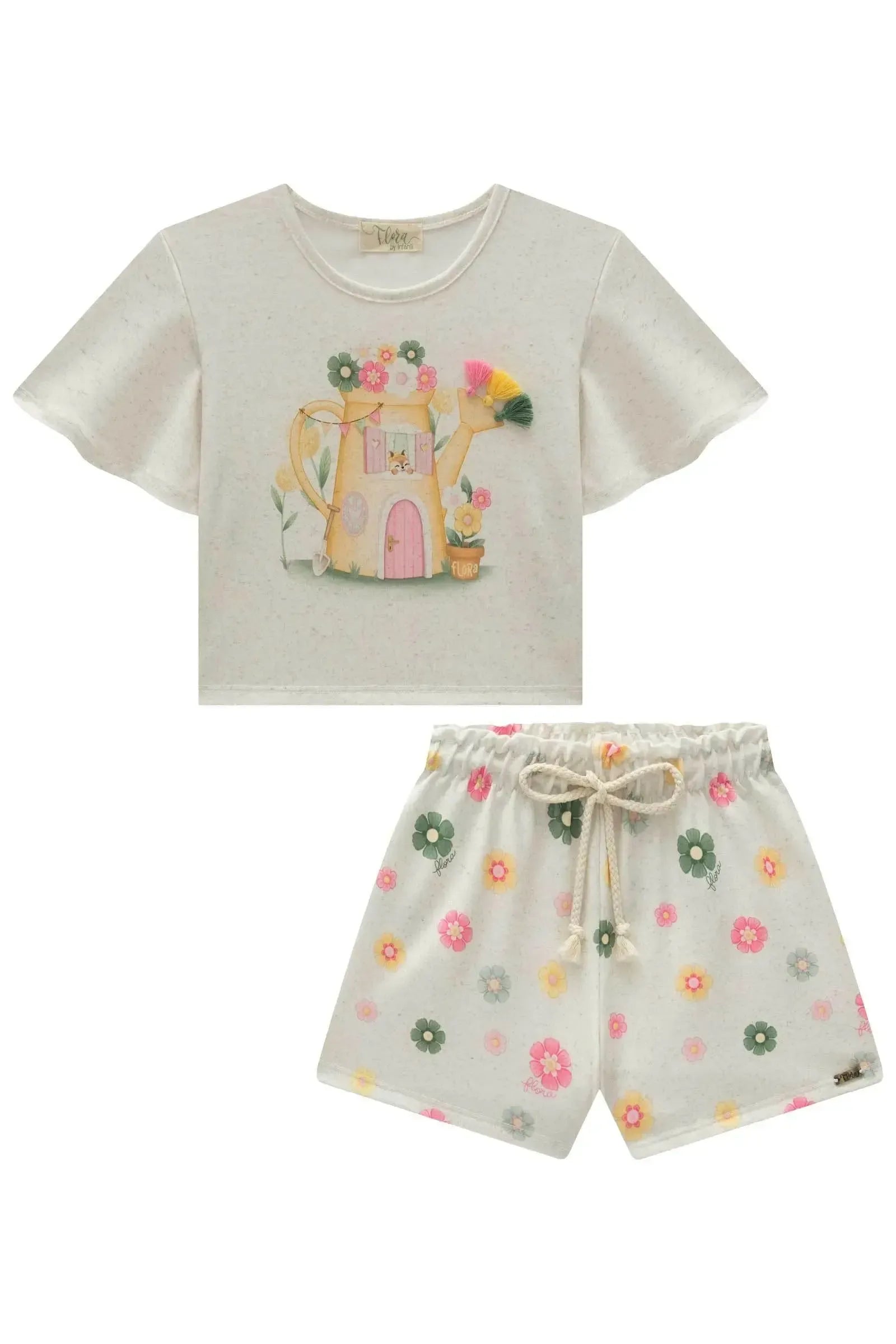 Conjunto de Blusa em Malha Fresh com Shorts em Molecotton 96953 Infanti Infantil Menina