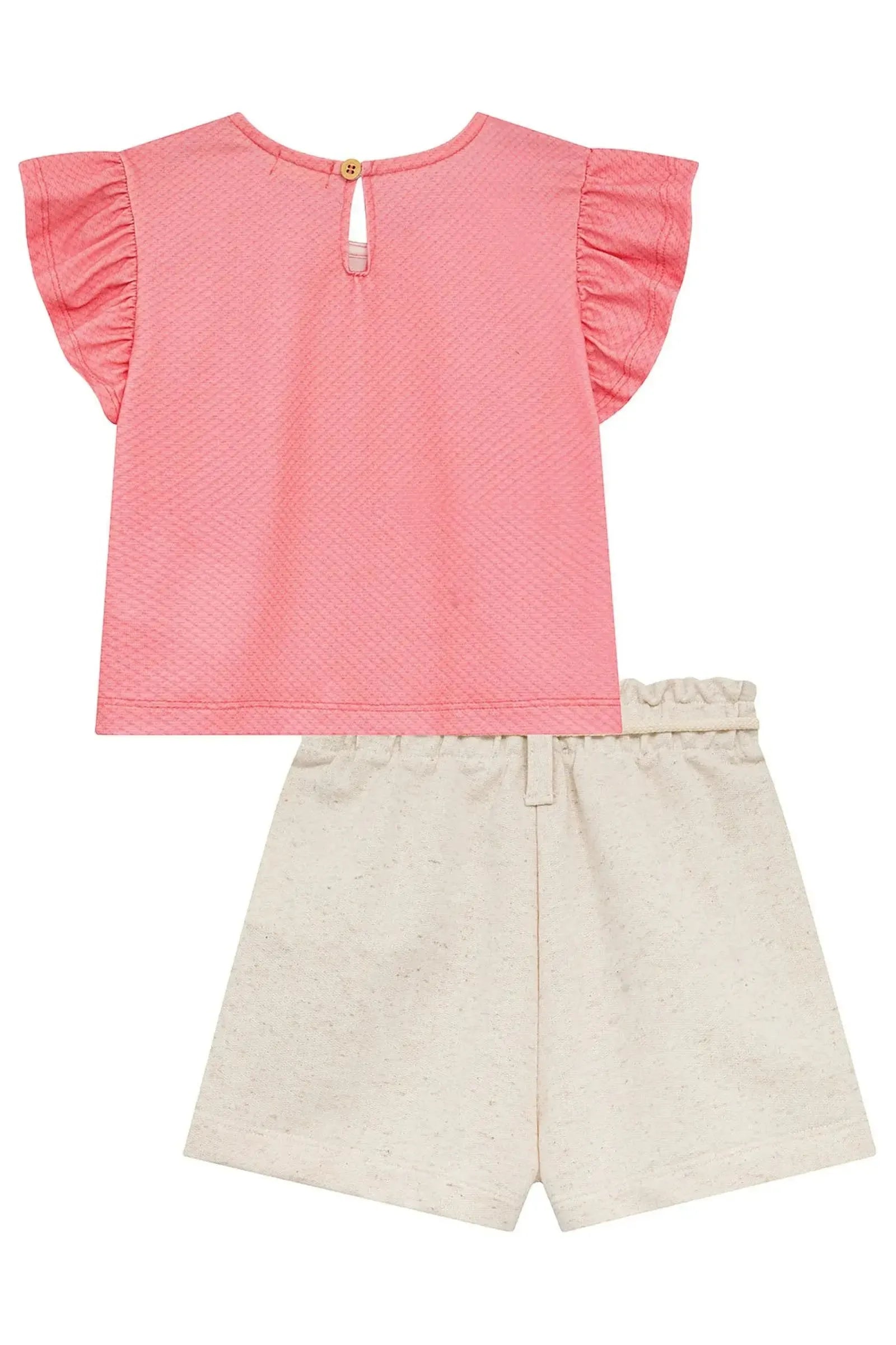 Conjunto de Blusa em Malha Fresh e Short Saia em Moletom sem Pelúcia 94783 Kukiê Infantil Menina