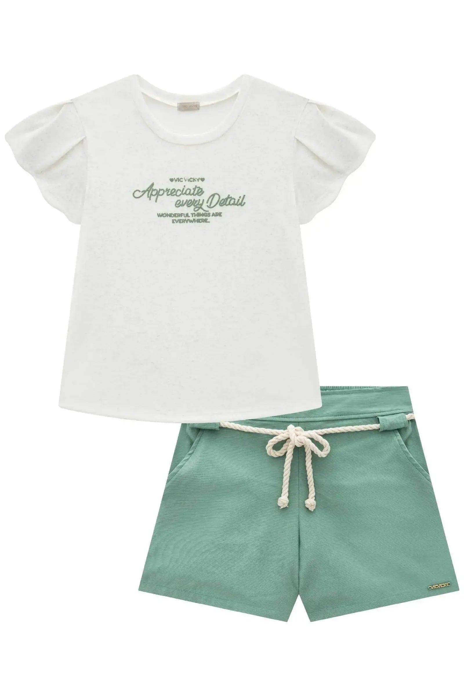 Conjunto de Blusa em Malha Fresh e Shorts em Linho com Elastano 92708 Vic&Vicky Teen Menina