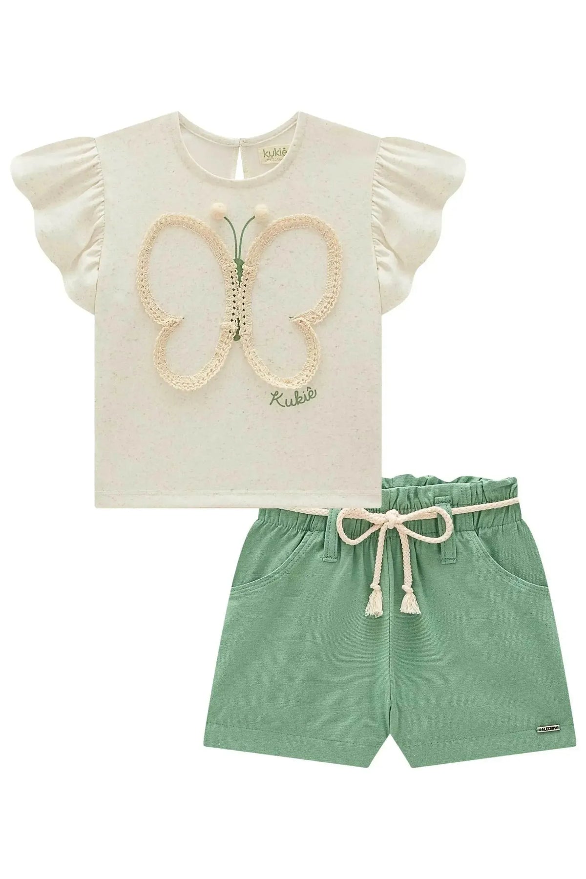 Conjunto de Blusa em Malha Fresh e Shorts em Linho Santorini com Elastano 99707 Kukiê Infantil Menina