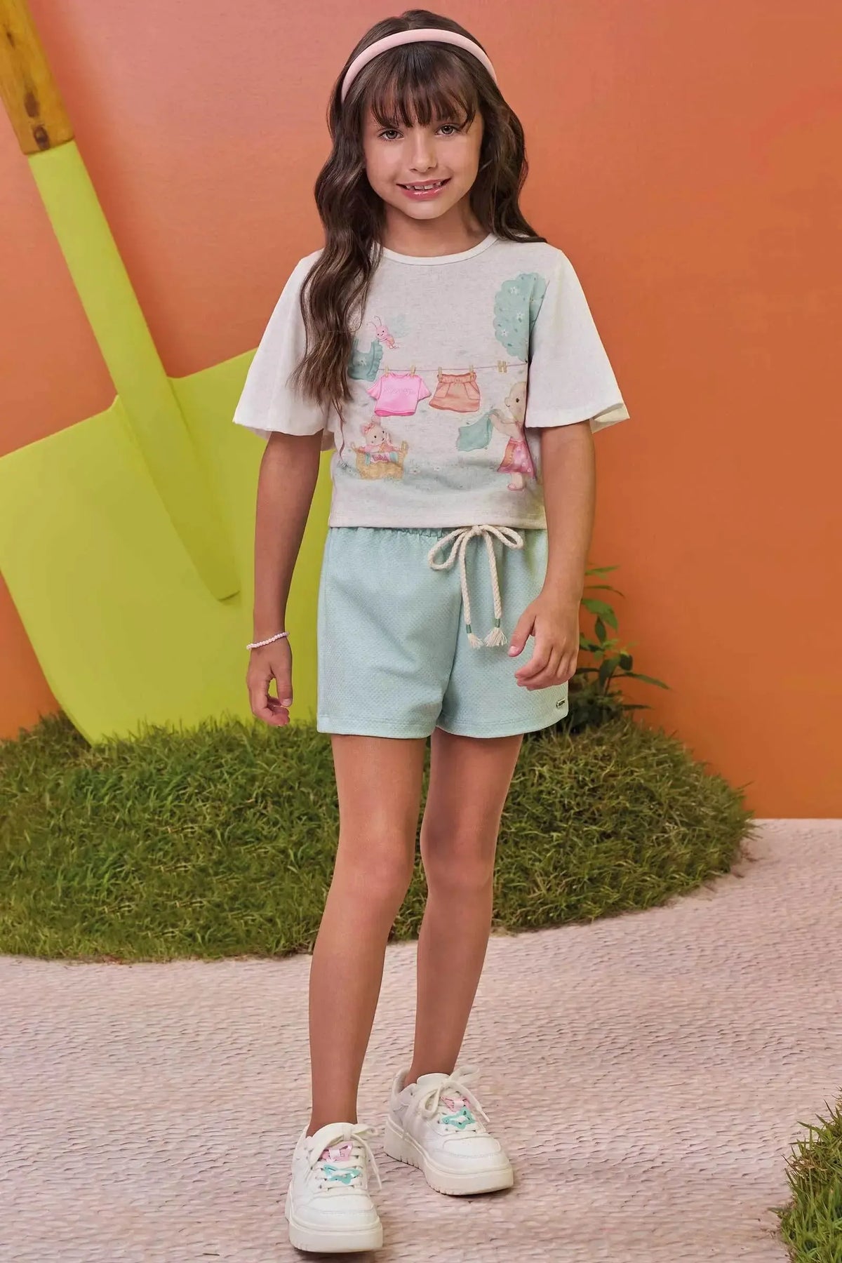 Conjunto de Blusa em Malha Fresh e Shorts em Molecotton 98011 Kukiê Infantil Menina