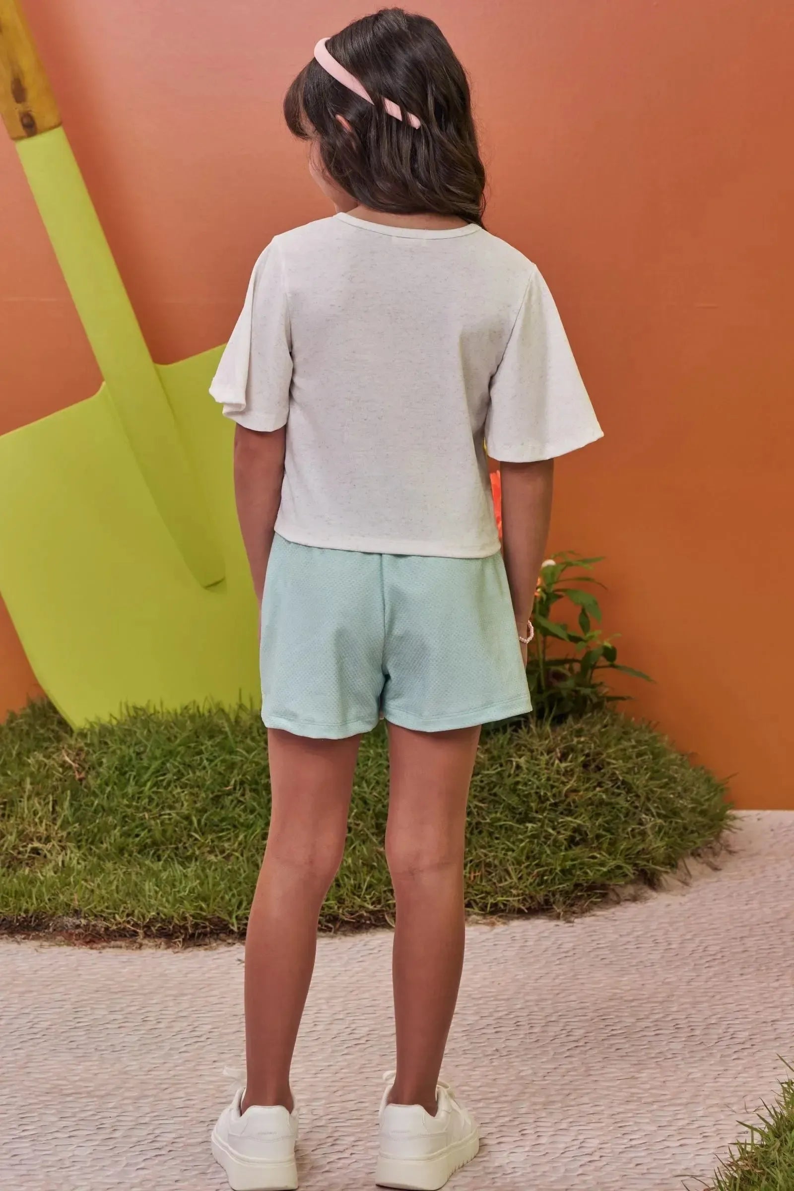 Conjunto de Blusa em Malha Fresh e Shorts em Molecotton 98011 Kukiê Infantil Menina
